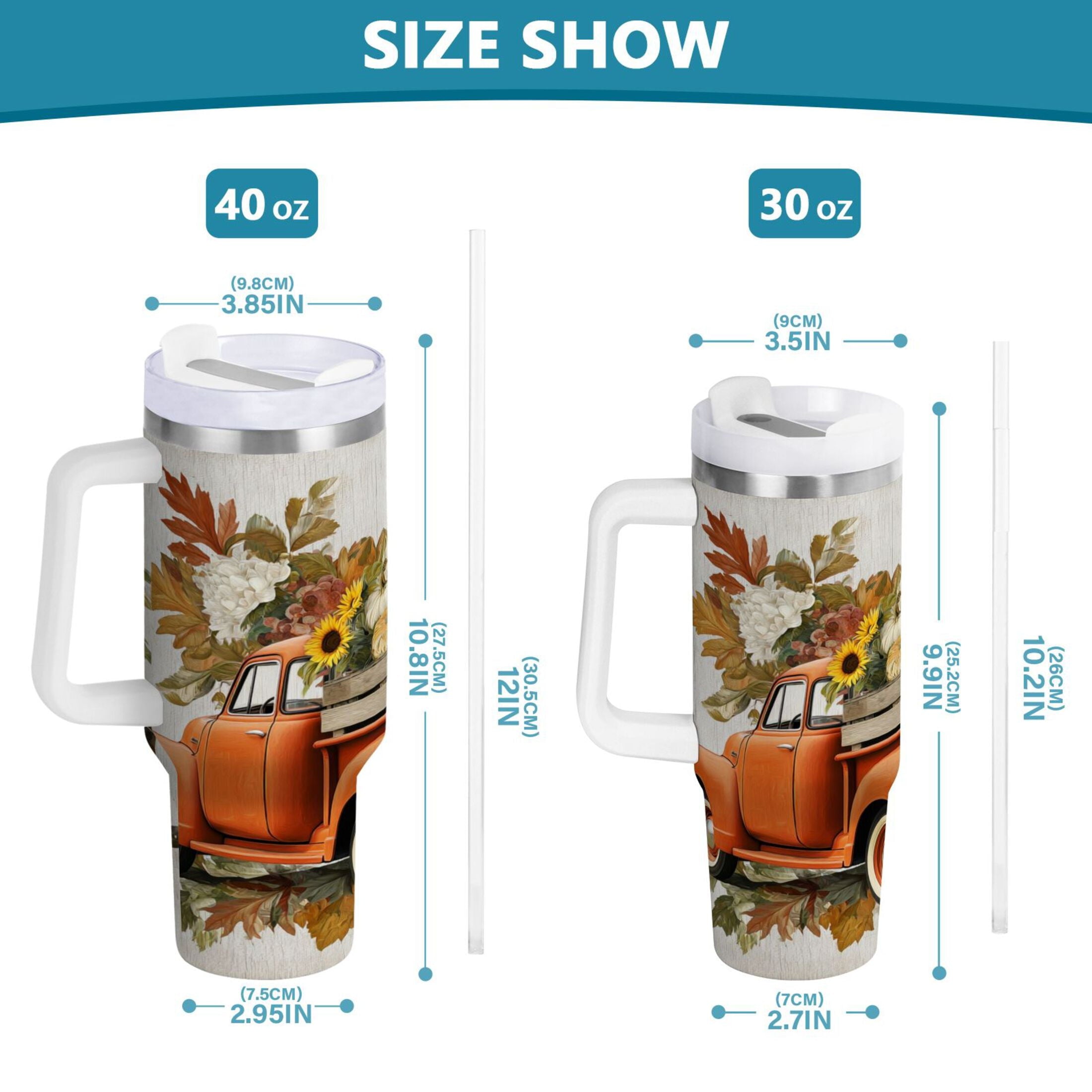 40 oz Insulated Stainless Steel Tumbler Double Wall Stainless Steel Tumbler with 2-Way Drinking Truck Full Of Pumpkins M650Q