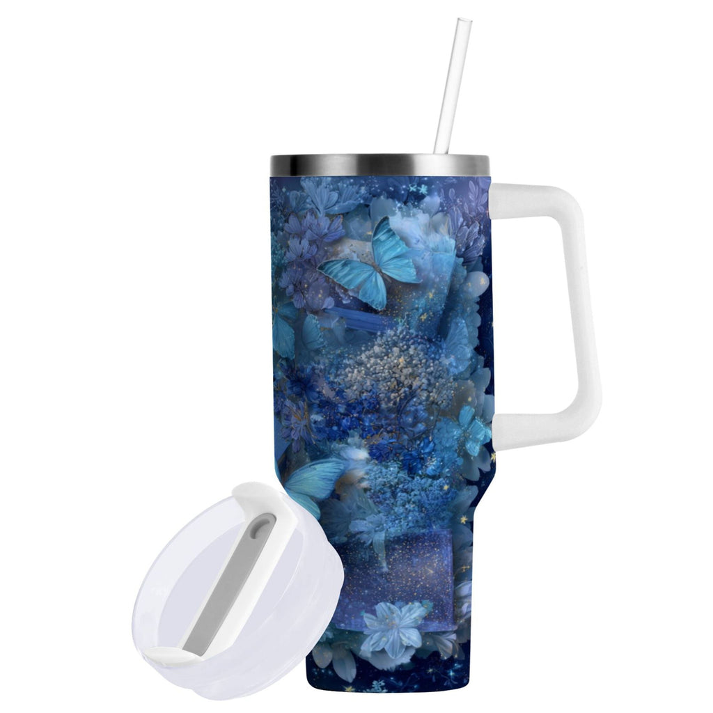 30 oz Insulated Stainless Steel Tumbler Double Wall Stainless Steel Tumbler with 2-Way Drinking Butterflies Books and Flowers M524C
