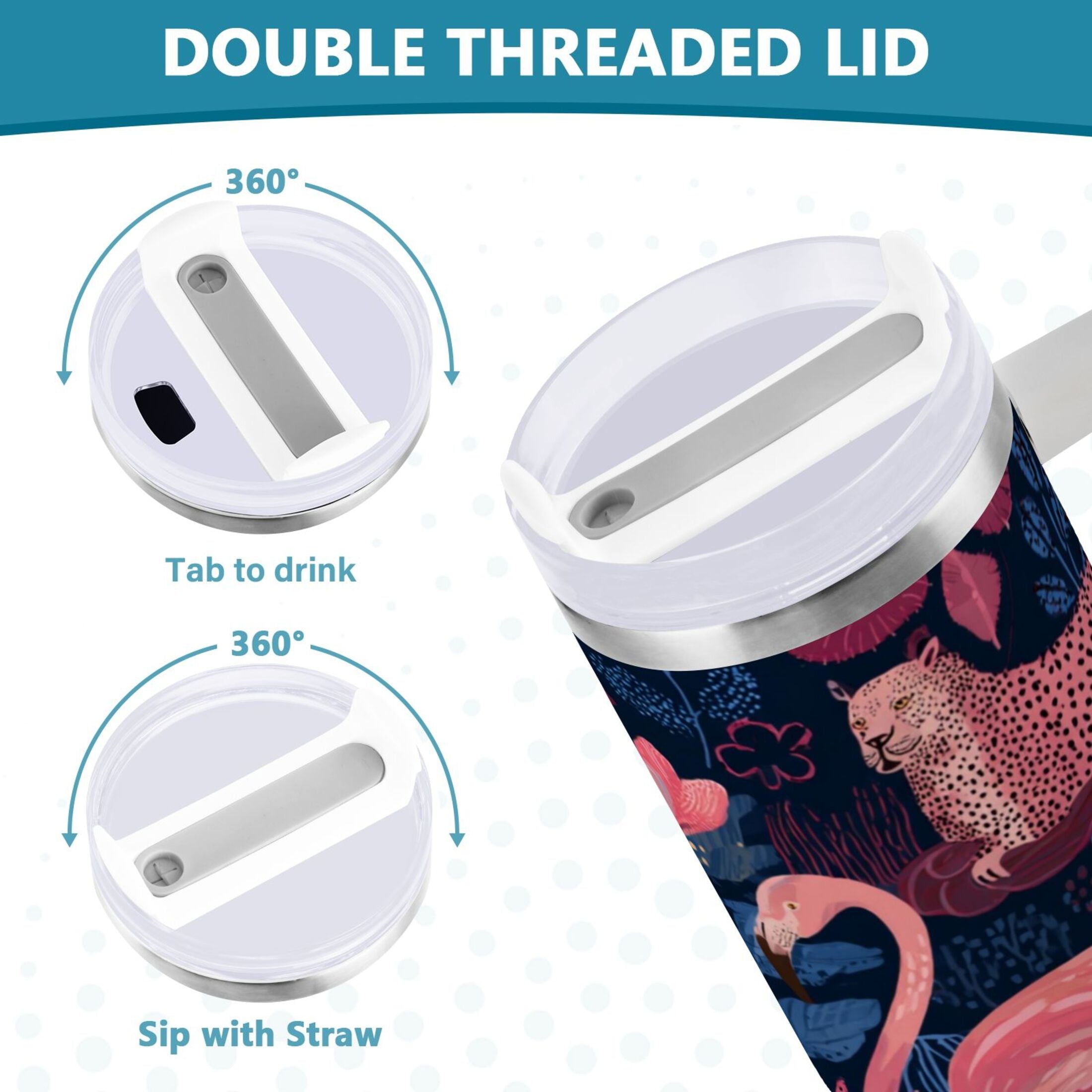 30 oz Insulated Stainless Steel Tumbler Double Wall Stainless Steel Tumbler with 2-Way Drinking Flamingos and Leopard Print M568Z