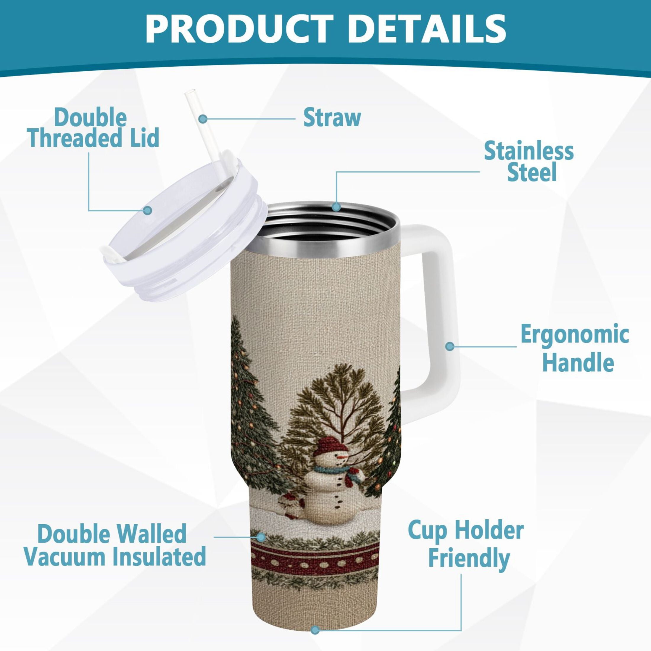 30 oz Insulated Stainless Steel Tumbler Double Wall Stainless Steel Tumbler with 2-Way Drinking Snowmen and Deer in The Forest M582S
