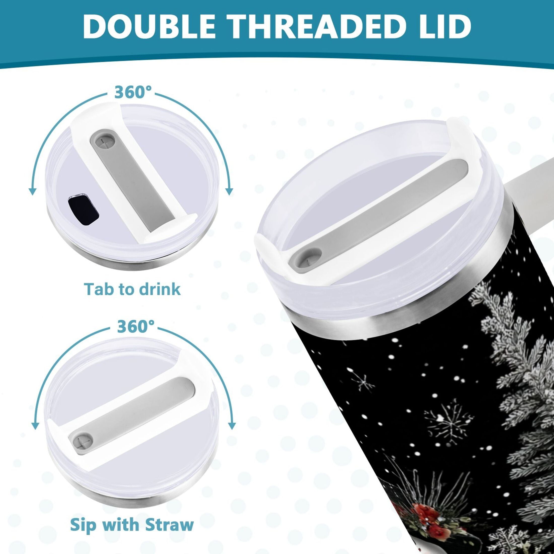 30 oz Insulated Stainless Steel Tumbler Double Wall Stainless Steel Tumbler with 2-Way Drinking Christmas Snowman M583C