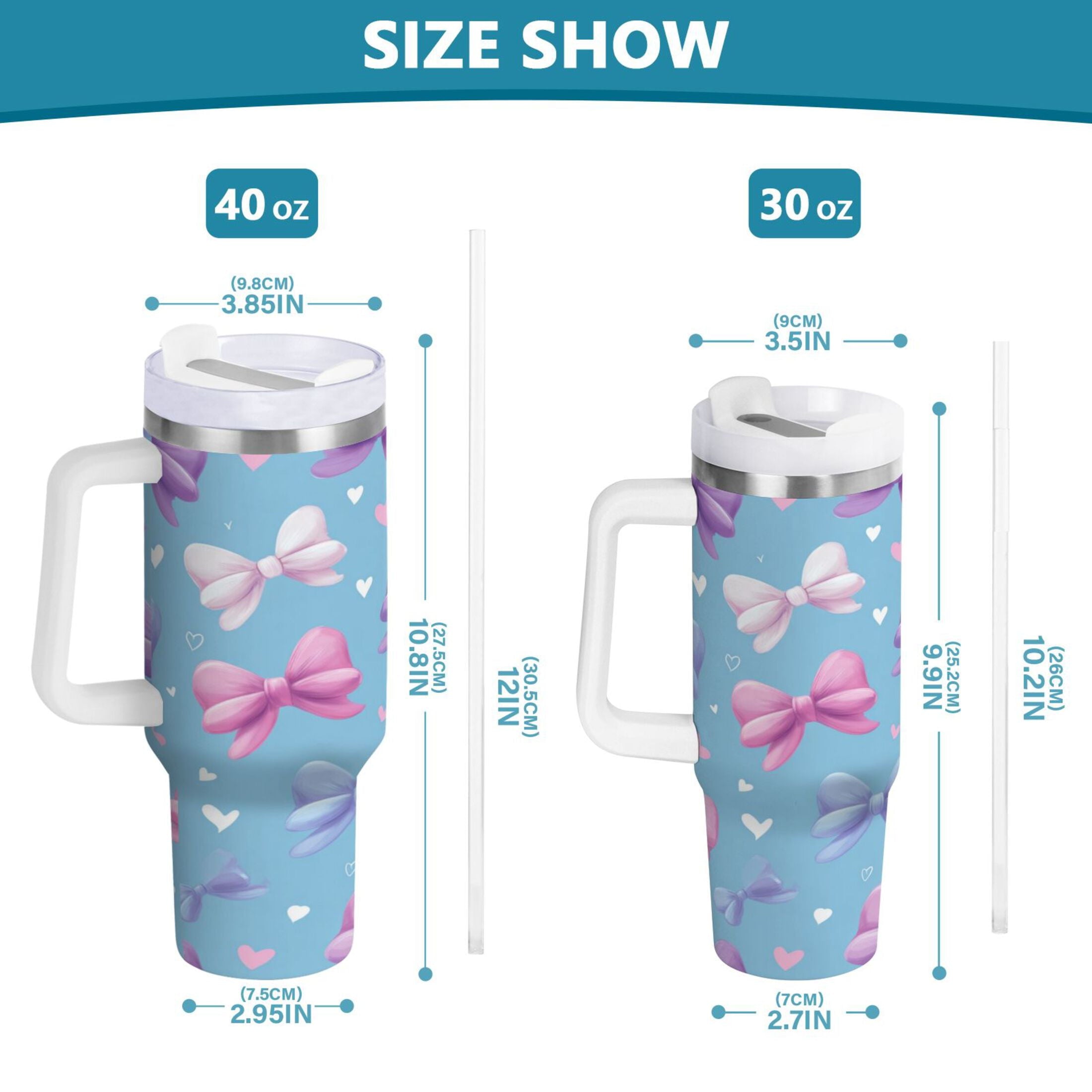 30 oz Insulated Stainless Steel Tumbler Double Wall Stainless Steel Tumbler with 2-Way Drinking Pink and Purple Bows M526Z