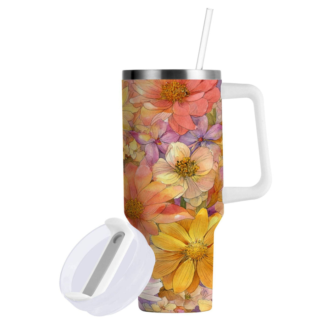 30 oz Insulated Stainless Steel Tumbler Double Wall Stainless Steel Tumbler with 2-Way Drinking Summer Blossoms M540J