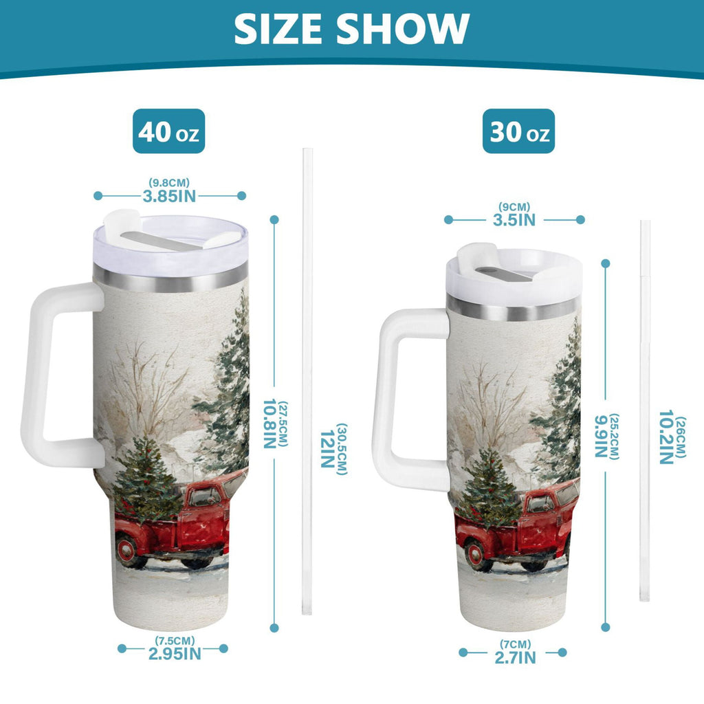 30 oz Insulated Stainless Steel Tumbler Double Wall Stainless Steel Tumbler with 2-Way Drinking Truck with Christmas Decorations M657X