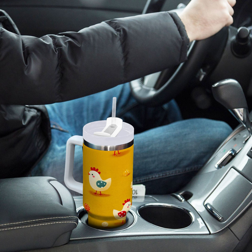 30 oz Insulated Stainless Steel Tumbler Double Wall Stainless Steel Tumbler with 2-Way Drinking Cartoon Chickens Pattern M551U