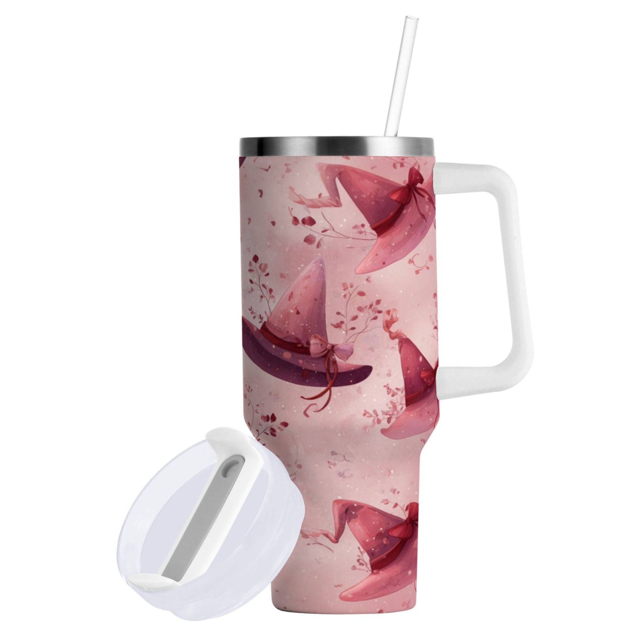 30 oz Insulated Stainless Steel Tumbler Double Wall Stainless Steel Tumbler with 2-Way Drinking Hats with Delicate Bows M679V