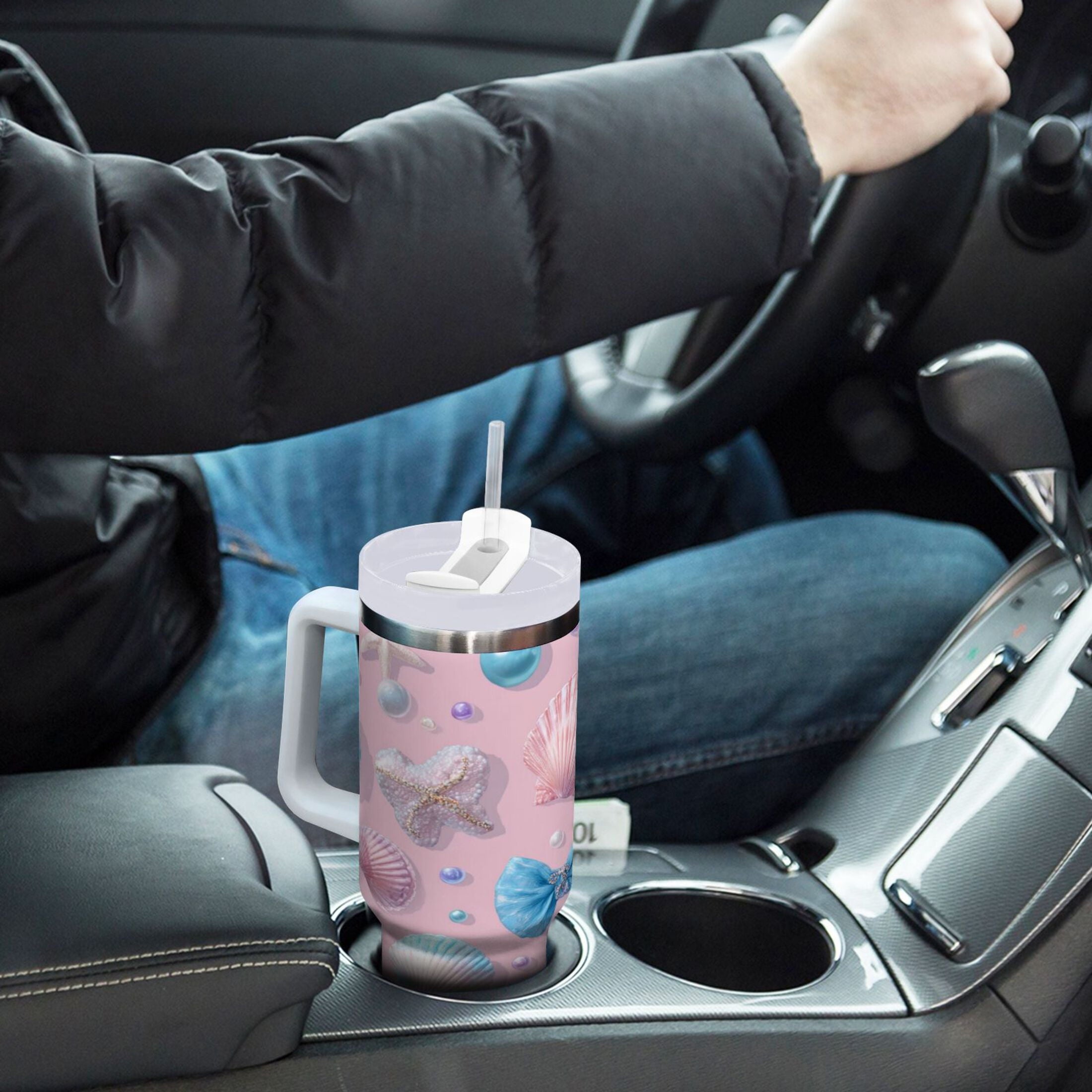 30 oz Insulated Stainless Steel Tumbler Double Wall Stainless Steel Tumbler with 2-Way Drinking Seashells and Bows M519V