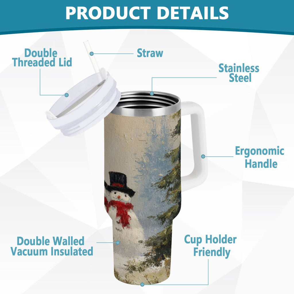 40 oz Insulated Stainless Steel Tumbler Double Wall Stainless Steel Tumbler with 2-Way Drinking Moody Snowman Couple M671K