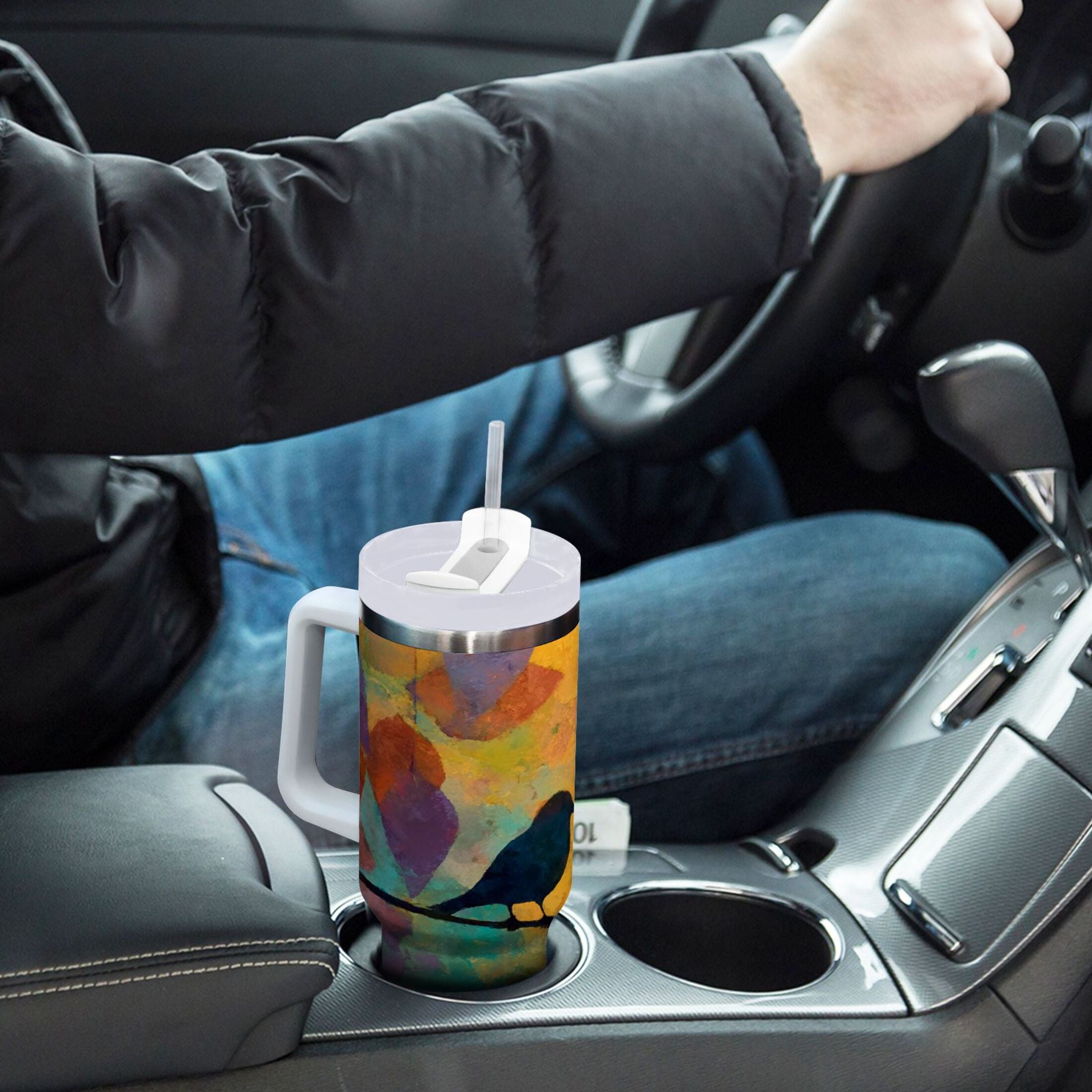 30 oz Insulated Stainless Steel Tumbler Double Wall Stainless Steel Tumbler with 2-Way Drinking Birds on A Wire M613W