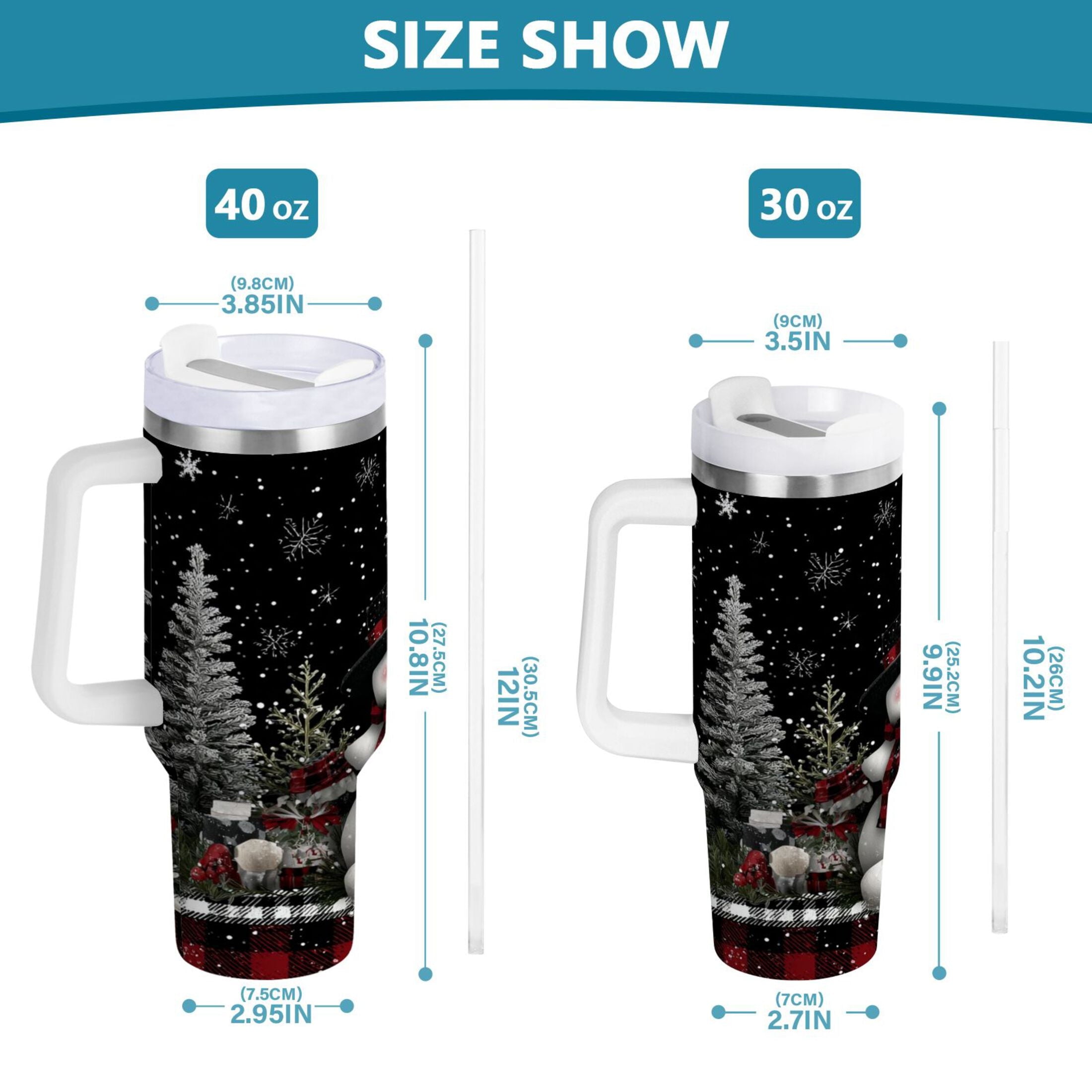 30 oz Insulated Stainless Steel Tumbler Double Wall Stainless Steel Tumbler with 2-Way Drinking Christmas Snowman M583C
