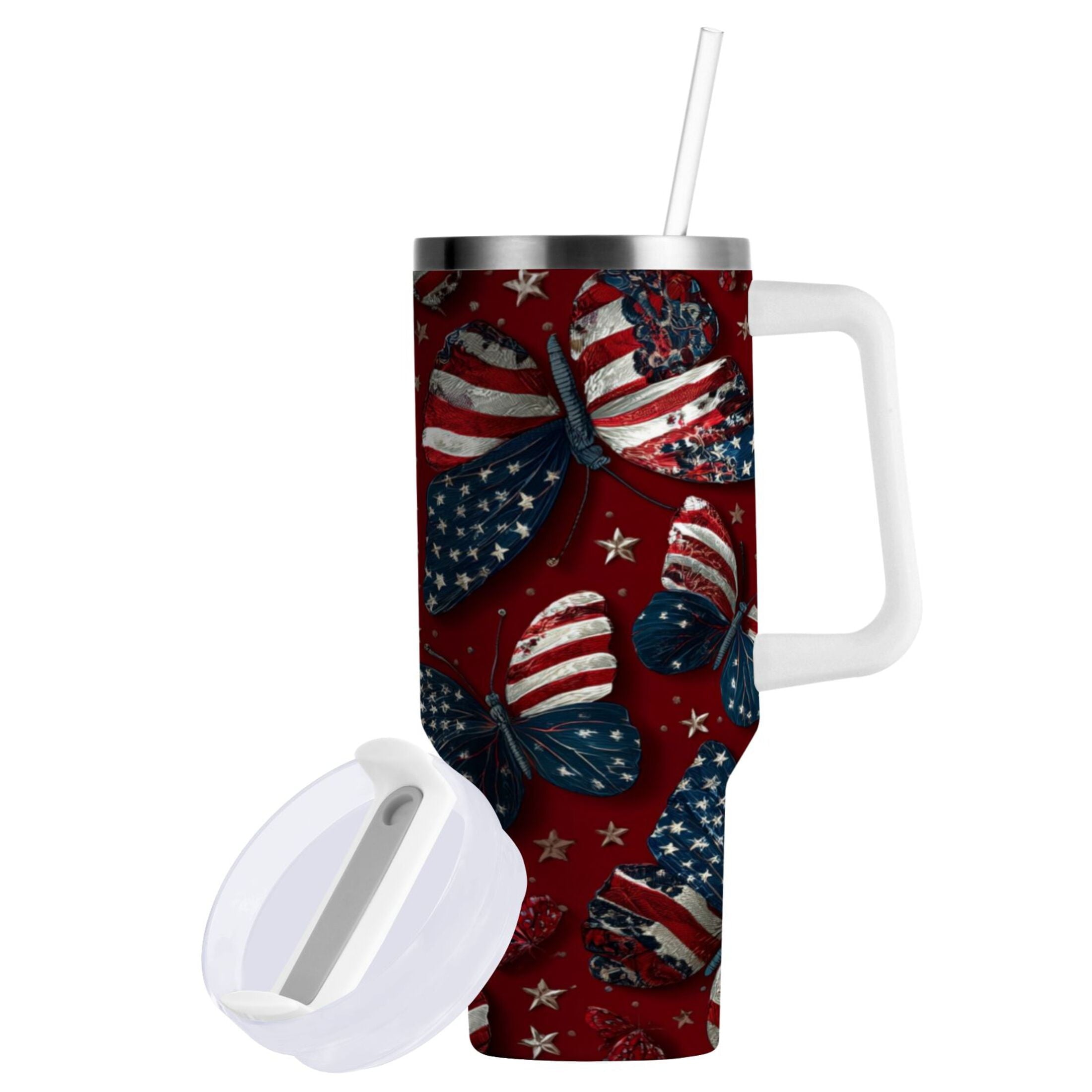40 oz Insulated Stainless Steel Tumbler Double Wall Stainless Steel Tumbler with 2-Way Drinking Butterfly with National Flag M517S