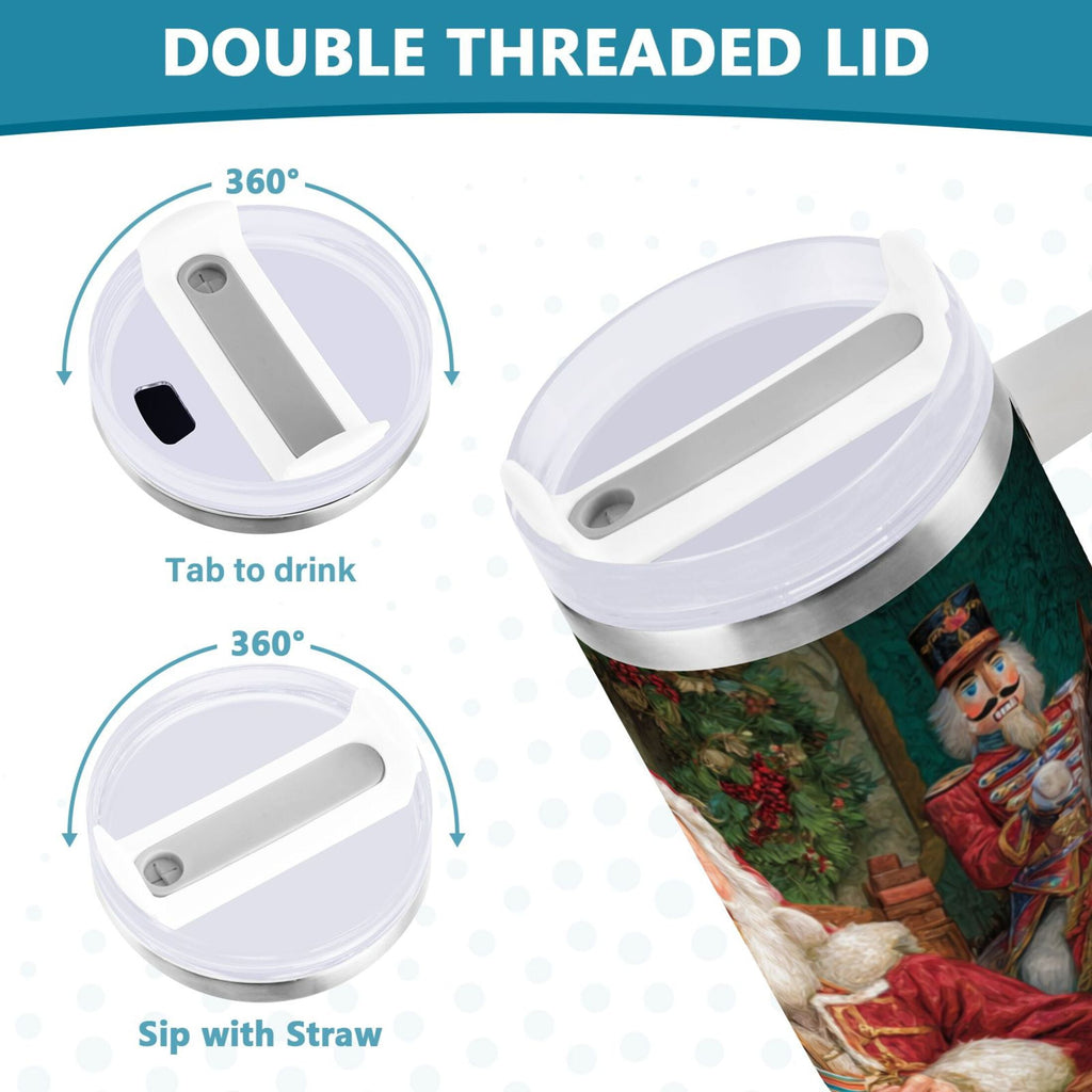 40 oz Insulated Stainless Steel Tumbler Double Wall Stainless Steel Tumbler with 2-Way Drinking Santa Eating Cookies M548G