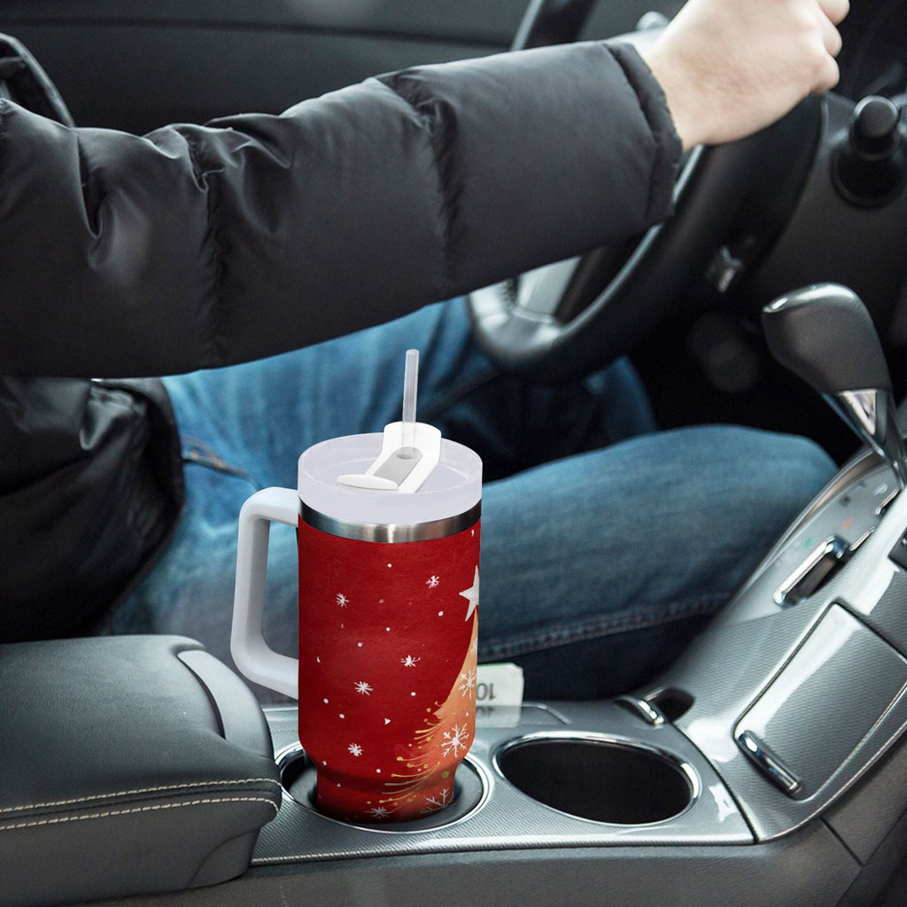 40 oz Insulated Stainless Steel Tumbler Double Wall Stainless Steel Tumbler with 2-Way Drinking Red Christmas Tree M662J