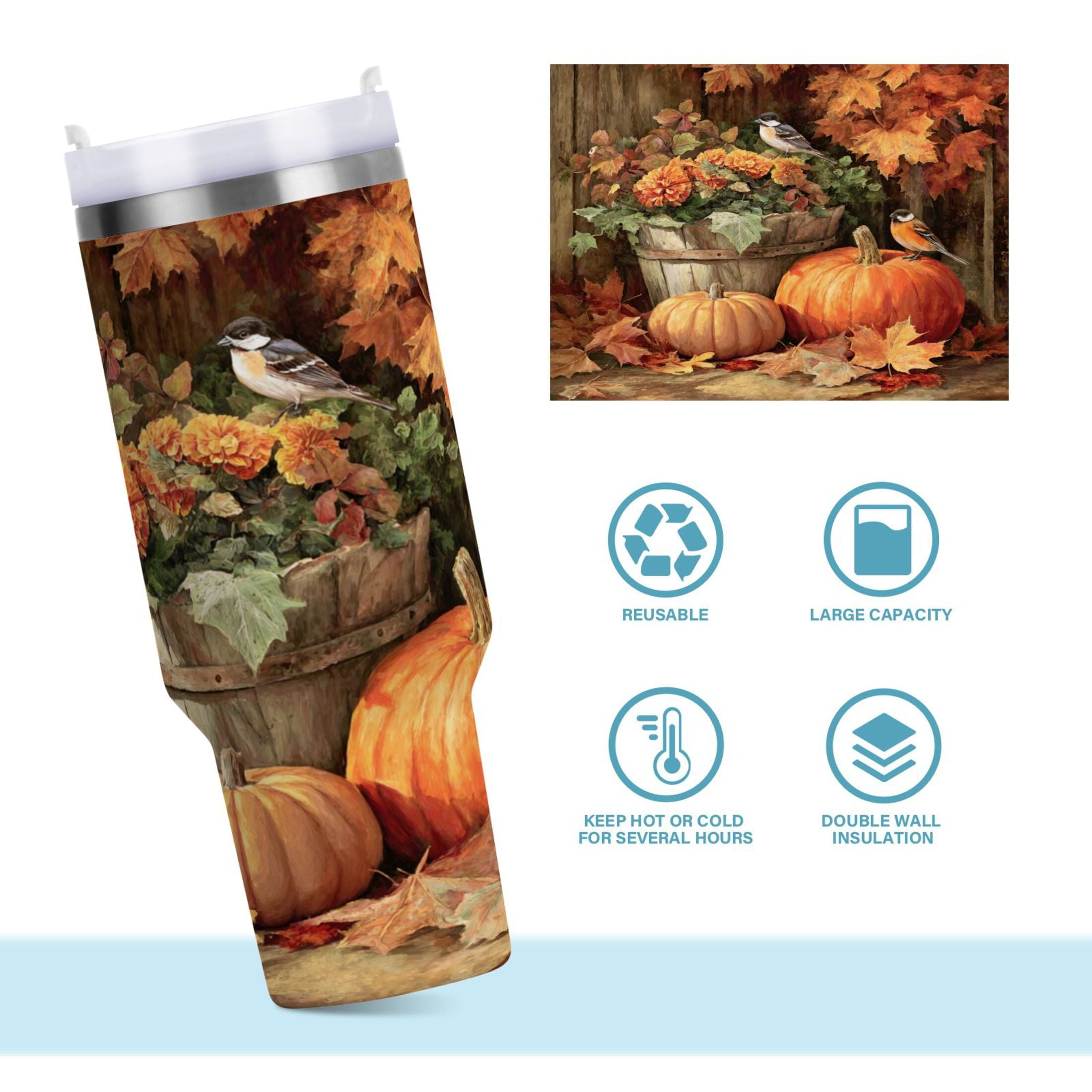 30 oz Insulated Stainless Steel Tumbler Double Wall Stainless Steel Tumbler with 2-Way Drinking Beautiful Fall Scene M610K