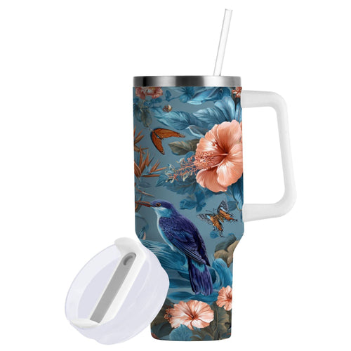 30 oz Insulated Stainless Steel Tumbler Double Wall Stainless Steel Tumbler with 2-Way Drinking Birds and Flowers M552F