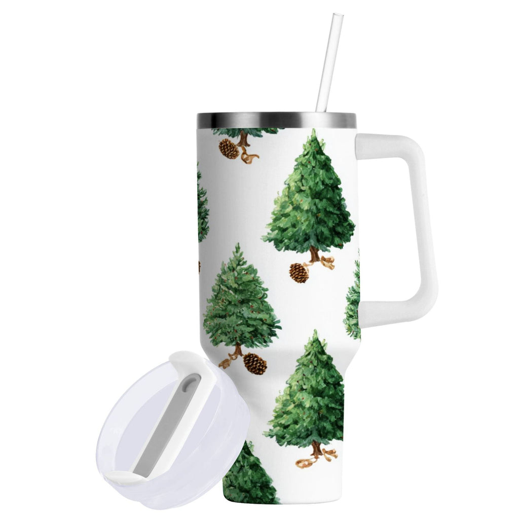 30 oz Insulated Stainless Steel Tumbler Double Wall Stainless Steel Tumbler with 2-Way Drinking Watercolor Green Christmas Tree M533W