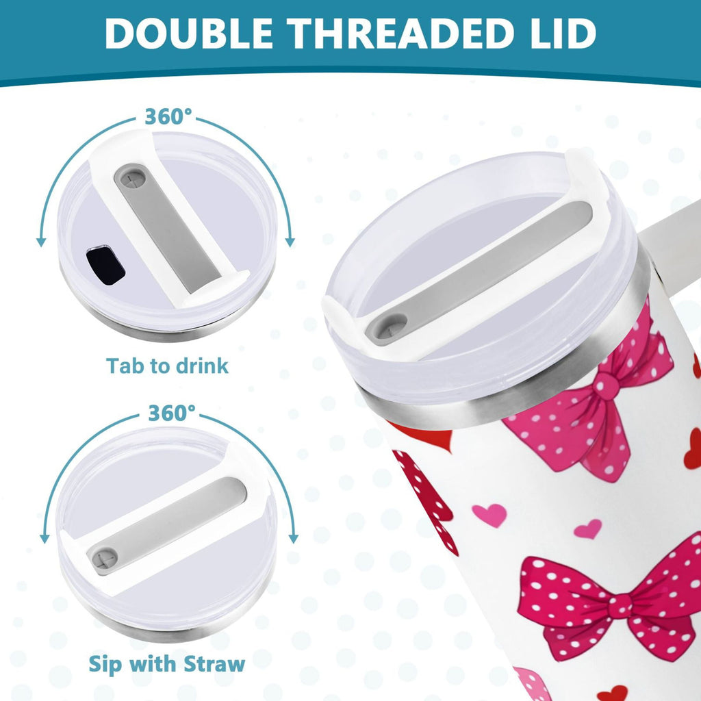30 oz Insulated Stainless Steel Tumbler Double Wall Stainless Steel Tumbler with 2-Way Drinking Red and Pink Bows M595K