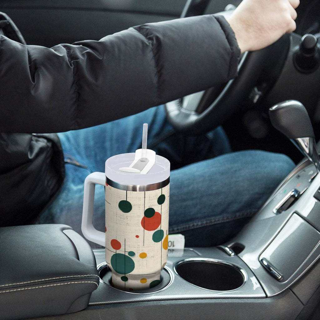30 oz Insulated Stainless Steel Tumbler Double Wall Stainless Steel Tumbler with 2-Way Drinking Colorful Dots and Lines M646S