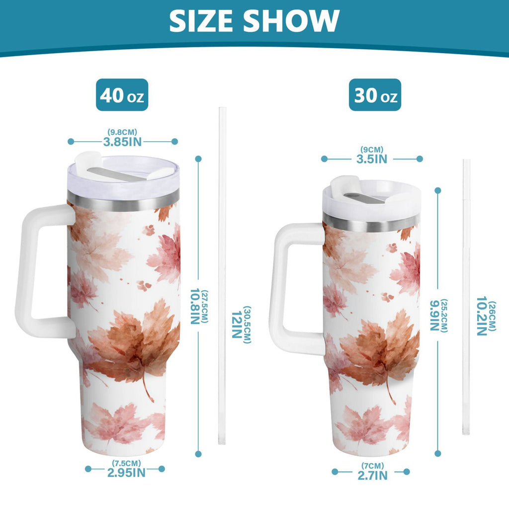 30 oz Insulated Stainless Steel Tumbler Double Wall Stainless Steel Tumbler with 2-Way Drinking Watercolor Pink Maple Leaves M624Q