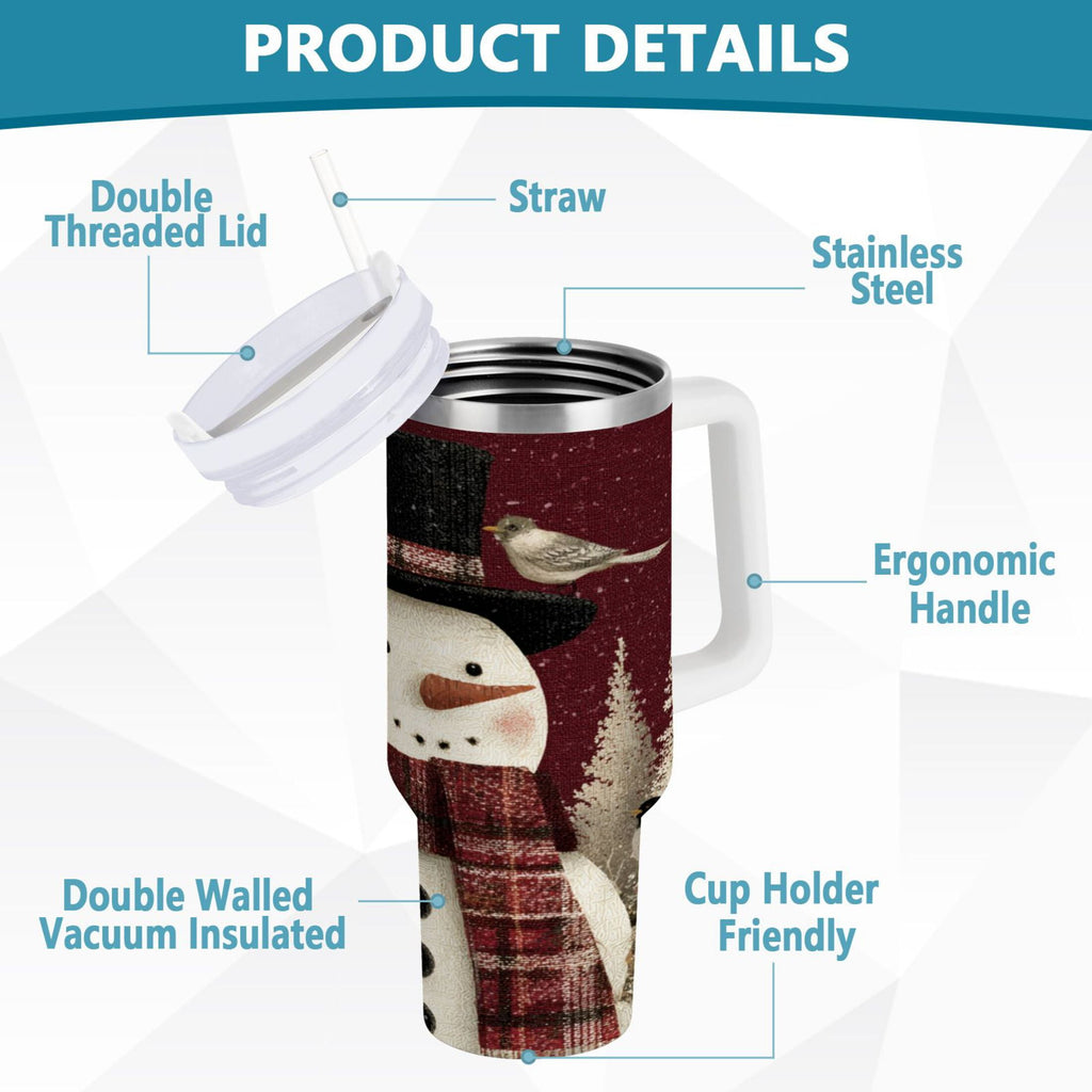 30 oz Insulated Stainless Steel Tumbler Double Wall Stainless Steel Tumbler with 2-Way Drinking Snowman and Birds M637R