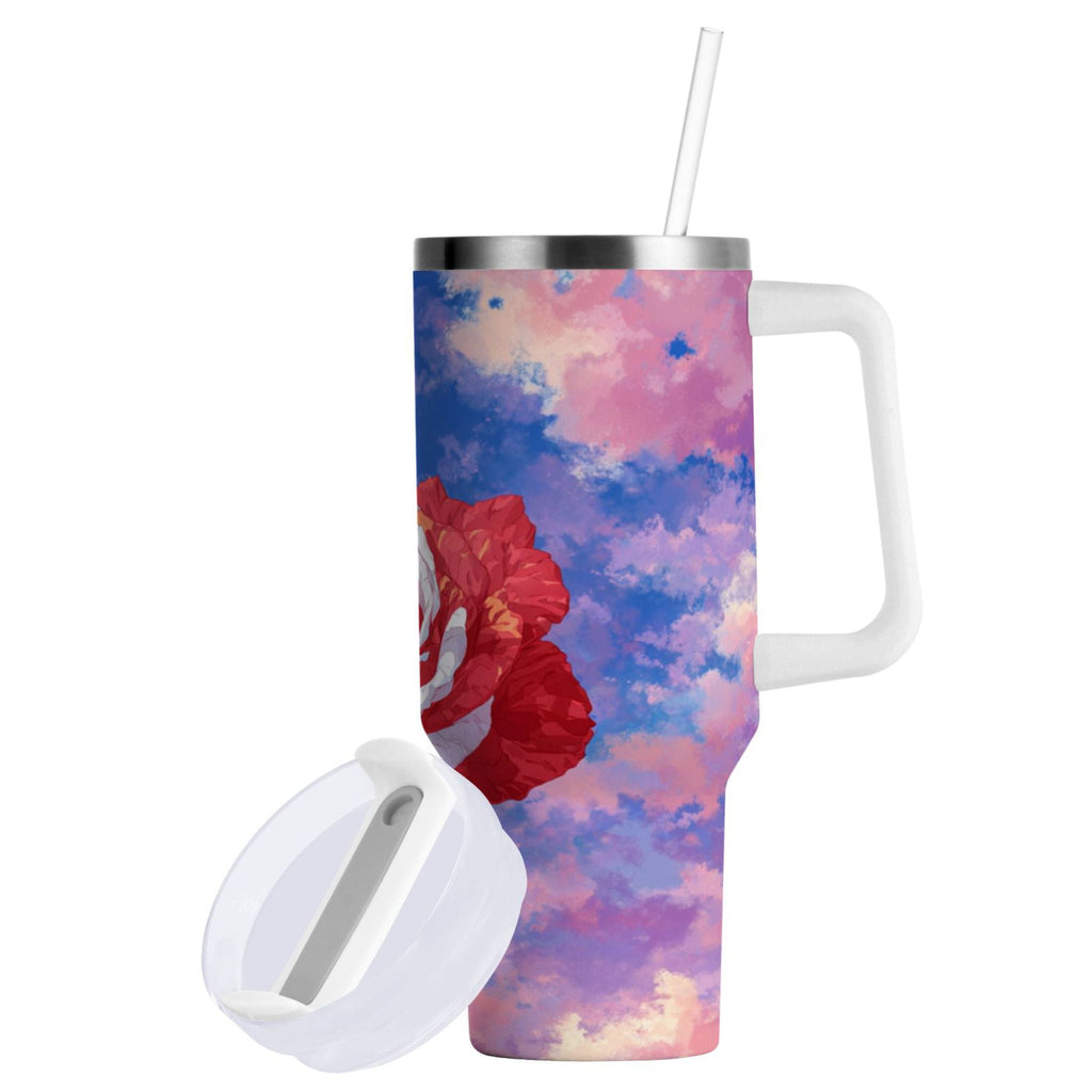 30 oz Insulated Stainless Steel Tumbler Double Wall Stainless Steel Tumbler with 2-Way Drinking Rose with Flag Pattern M547H