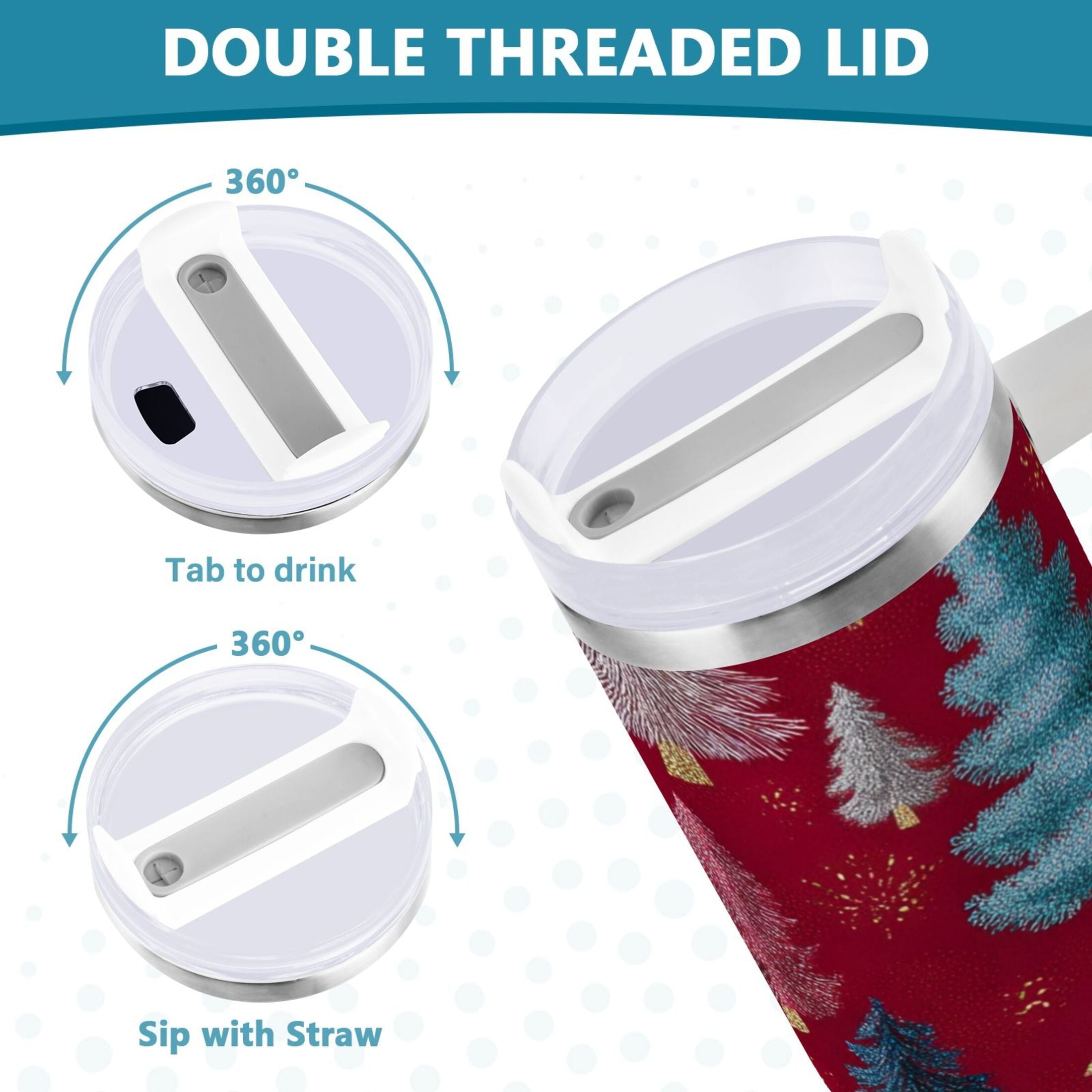 30 oz Insulated Stainless Steel Tumbler Double Wall Stainless Steel Tumbler with 2-Way Drinking Stylized Christmas Trees M644F