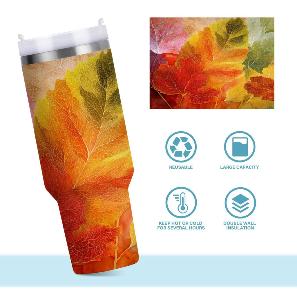30 oz Insulated Stainless Steel Tumbler Double Wall Stainless Steel Tumbler with 2-Way Drinking Various Shades Autumn Leaves M590N