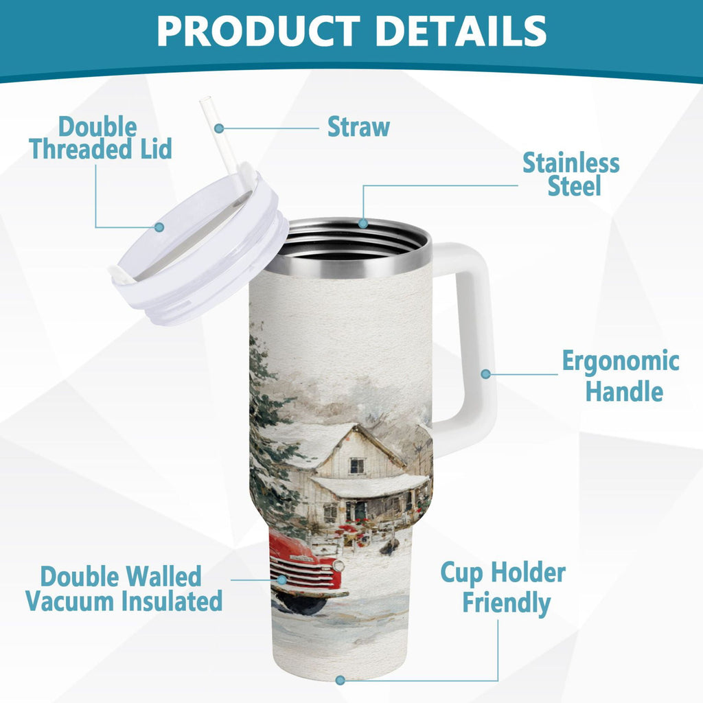30 oz Insulated Stainless Steel Tumbler Double Wall Stainless Steel Tumbler with 2-Way Drinking Truck with Christmas Decorations M657X