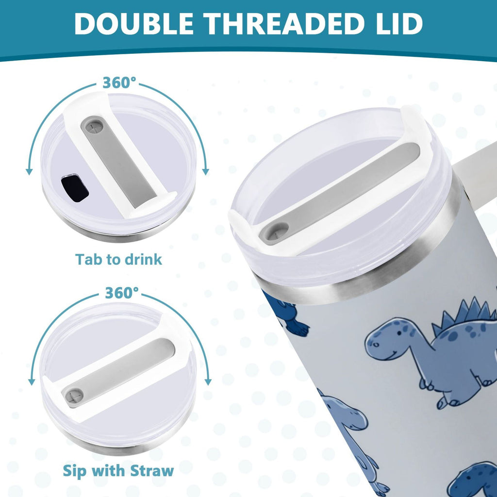 30 oz Insulated Stainless Steel Tumbler Double Wall Stainless Steel Tumbler with 2-Way Drinking Cute Blue Dinosaurs M580U
