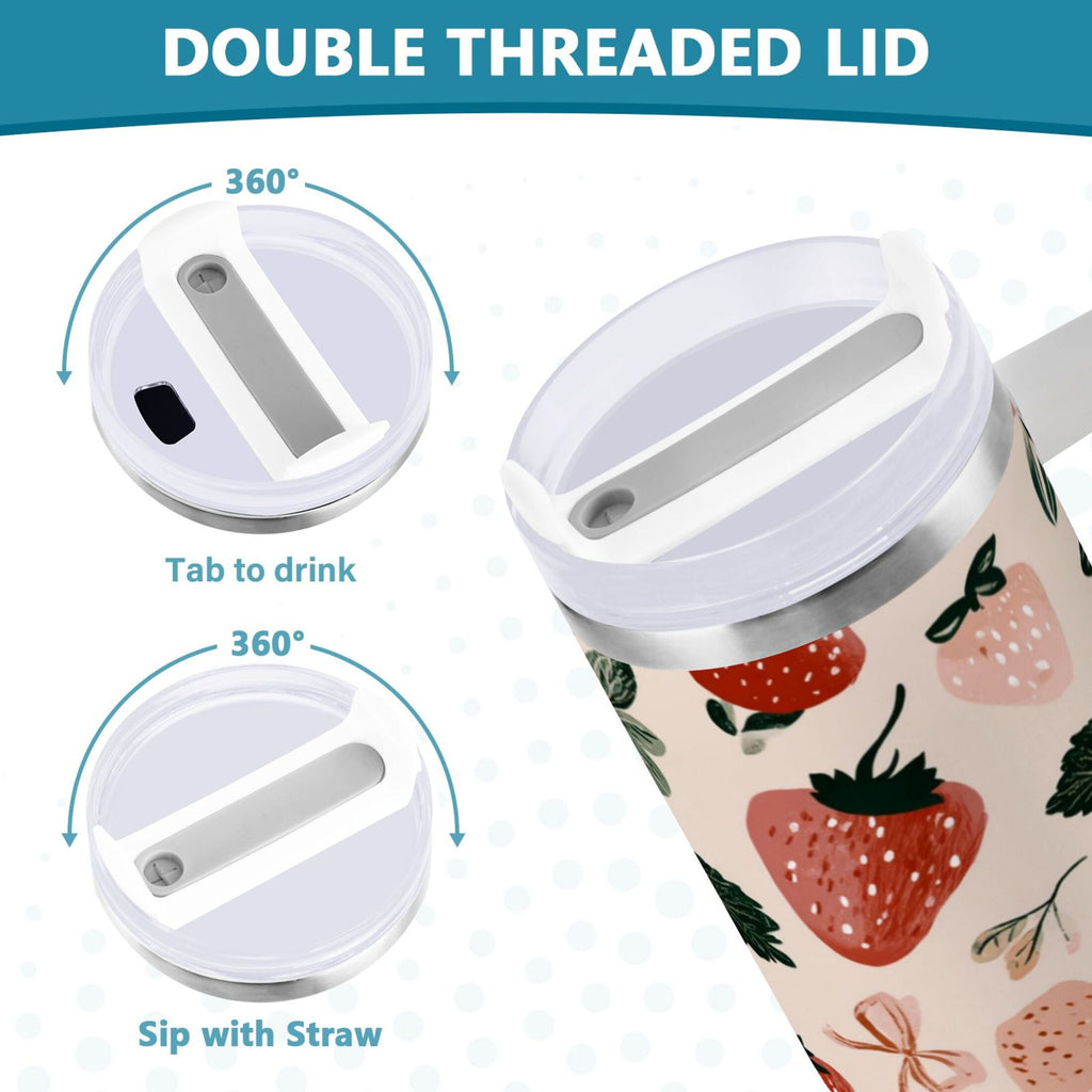 30 oz Insulated Stainless Steel Tumbler Double Wall Stainless Steel Tumbler with 2-Way Drinking Cute Pinks Strawberries M596A