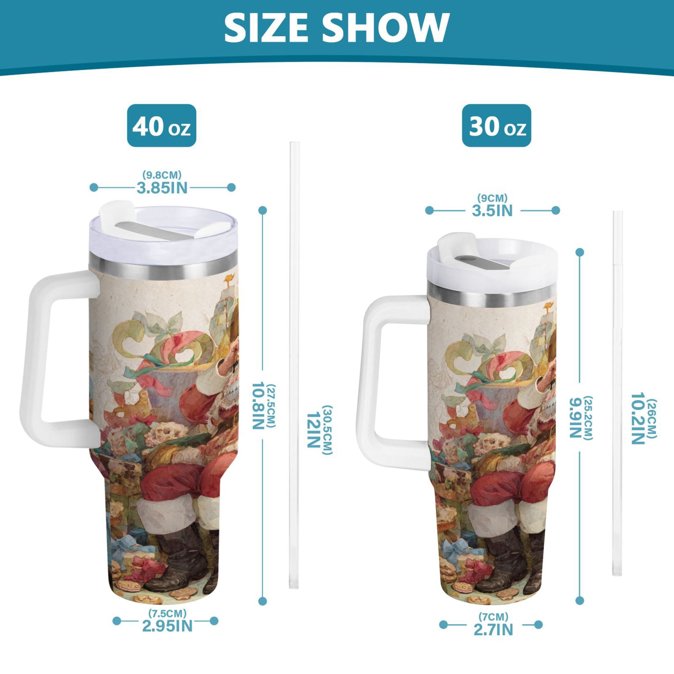 30 oz Insulated Stainless Steel Tumbler Double Wall Stainless Steel Tumbler with 2-Way Drinking Santa Claus Sitting in Chair M682P