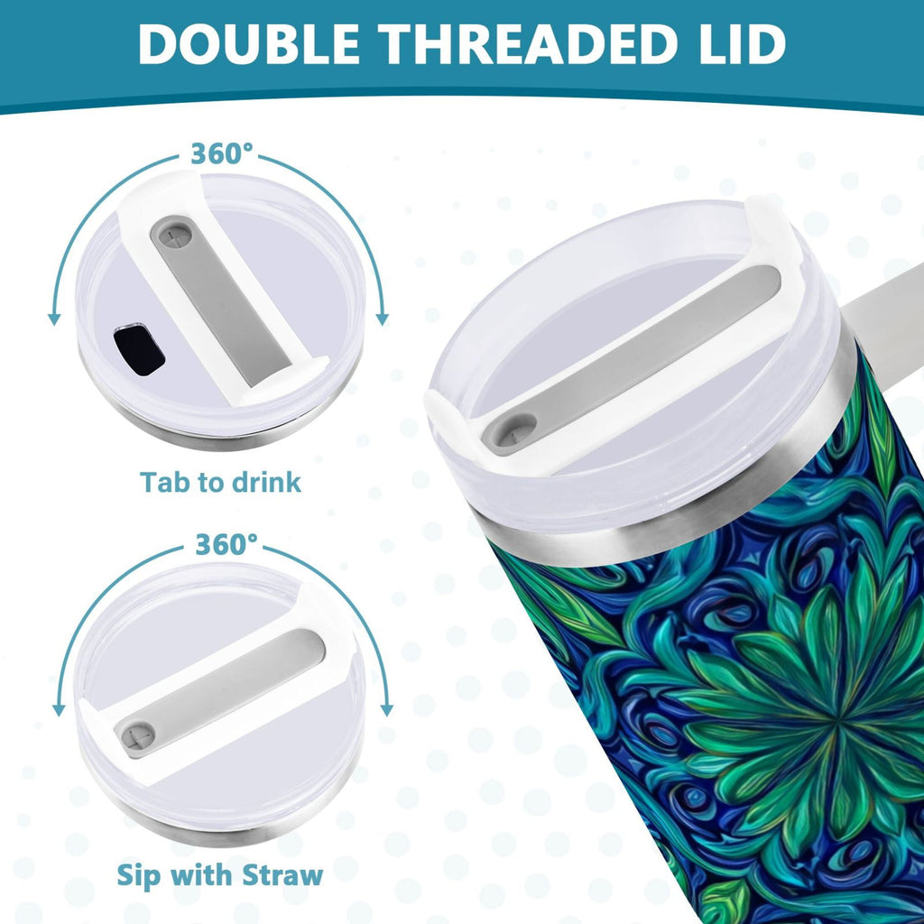 40 oz Insulated Stainless Steel Tumbler Double Wall Stainless Steel Tumbler with 2-Way Drinking Elegant Blue Traditional Patterns M603U