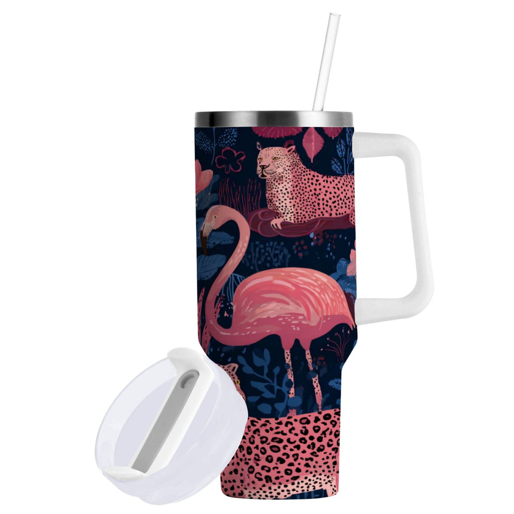 30 oz Insulated Stainless Steel Tumbler Double Wall Stainless Steel Tumbler with 2-Way Drinking Flamingos and Leopard Print M568Z