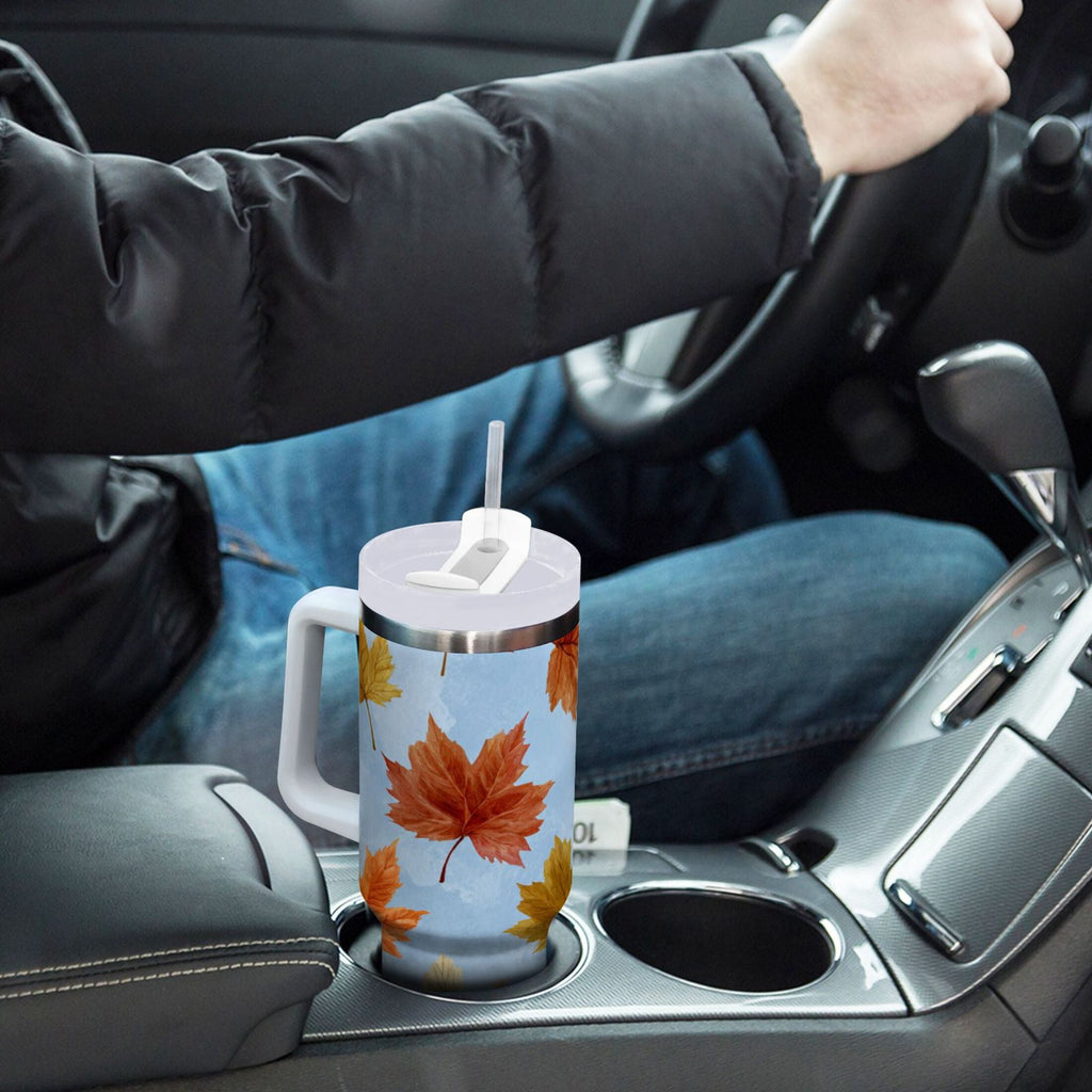 30 oz Insulated Stainless Steel Tumbler Double Wall Stainless Steel Tumbler with 2-Way Drinking Autumn Maple Leaves M641J