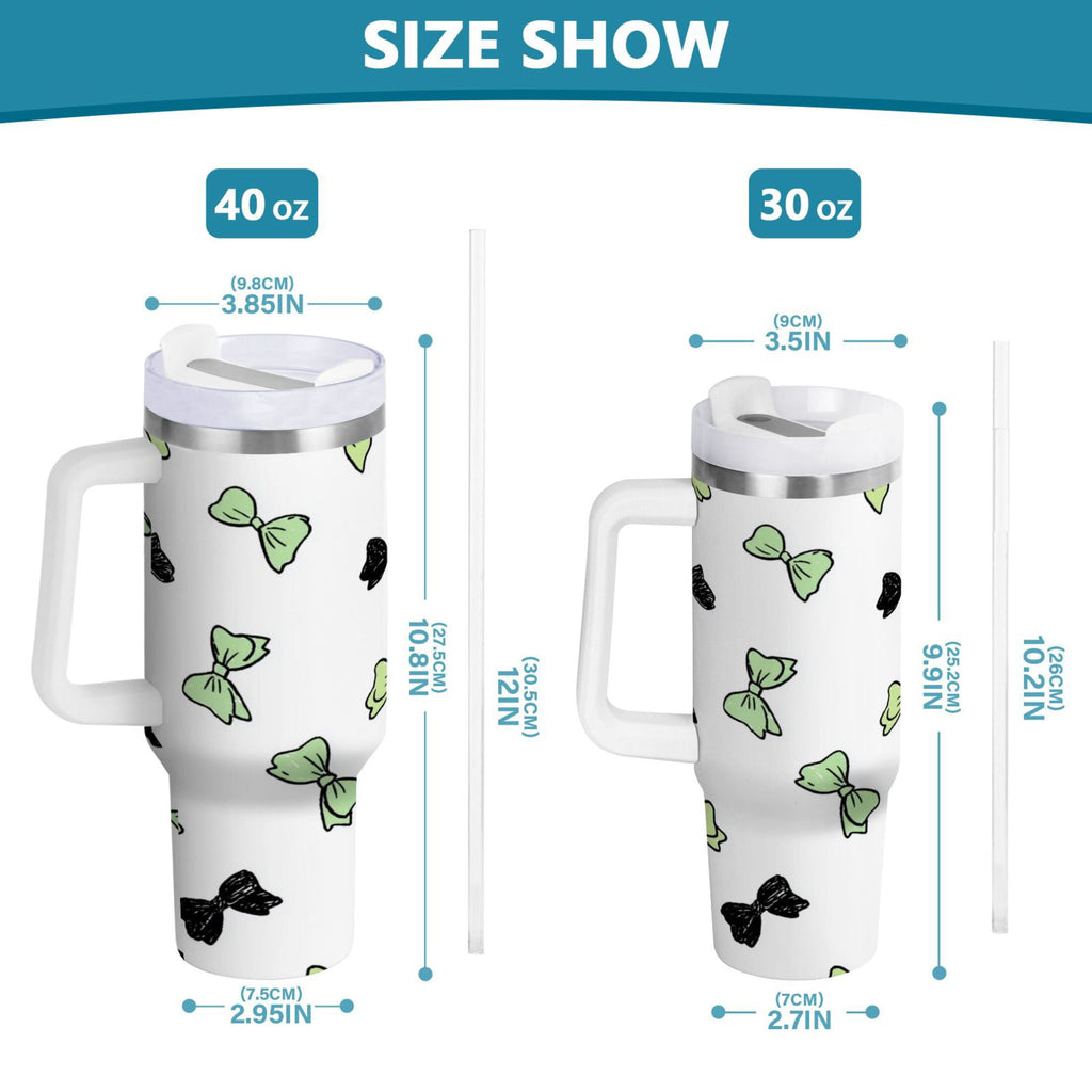 40 oz Insulated Stainless Steel Tumbler Double Wall Stainless Steel Tumbler with 2-Way Drinking Green and Black Bows M553W