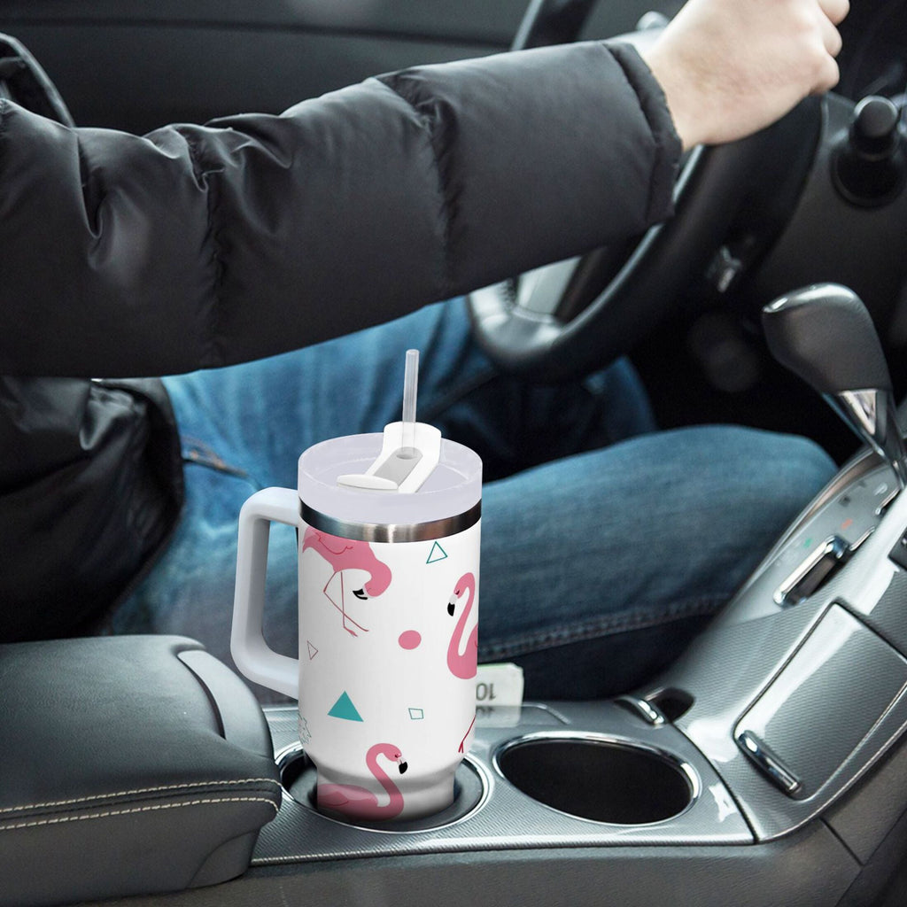 40 oz Insulated Stainless Steel Tumbler Double Wall Stainless Steel Tumbler with 2-Way Drinking Cute Flamingo Pattern M502X