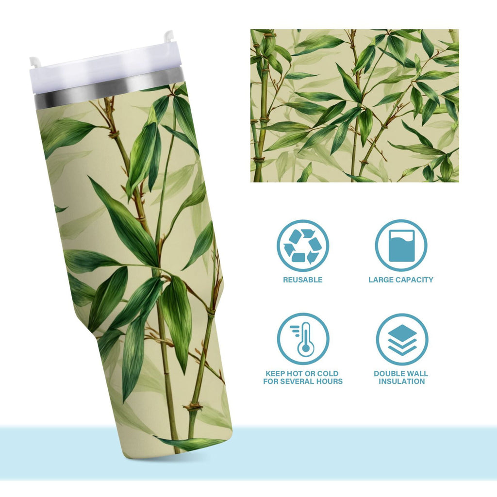 30 oz Insulated Stainless Steel Tumbler Double Wall Stainless Steel Tumbler with 2-Way Drinking Bamboo Pattern M558P