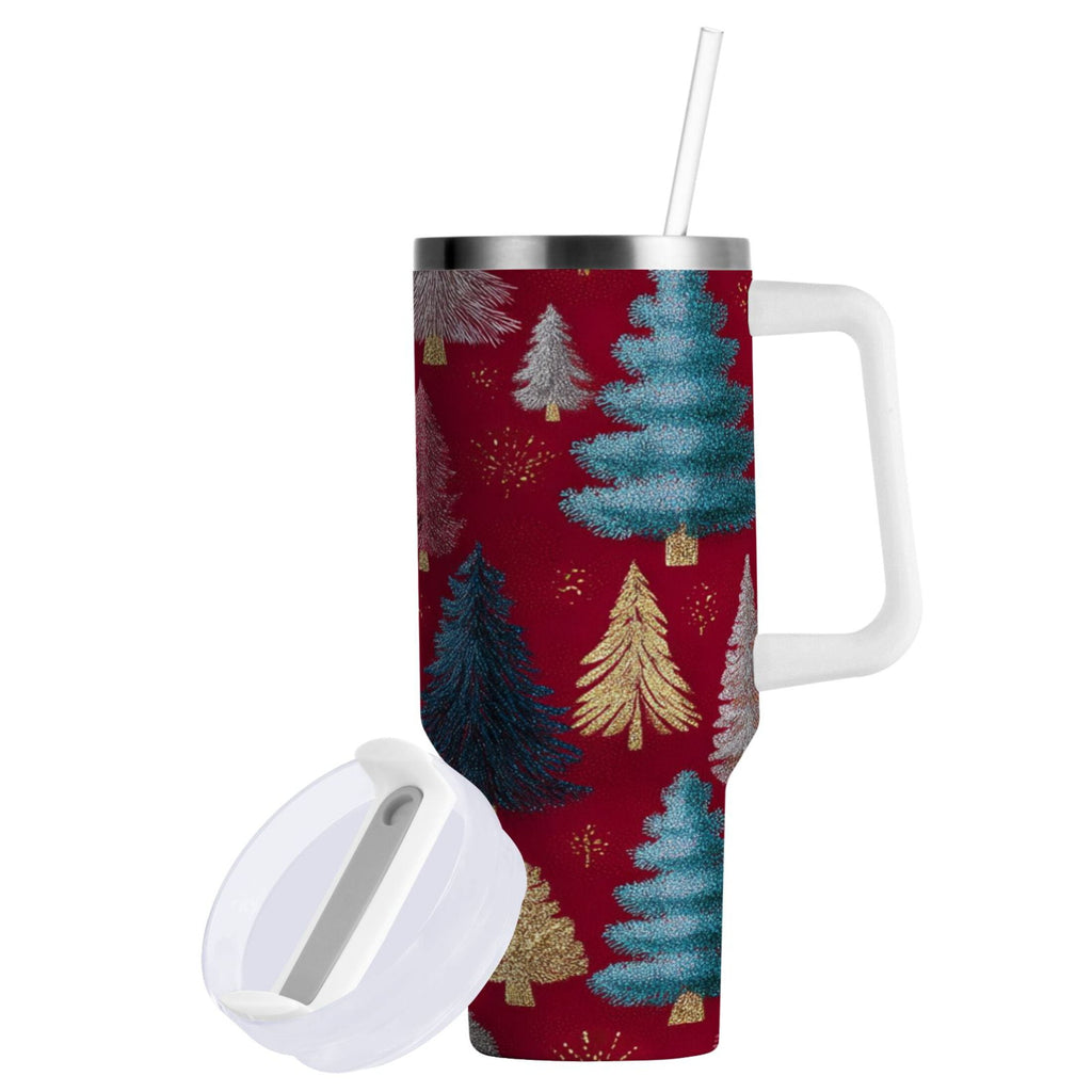 30 oz Insulated Stainless Steel Tumbler Double Wall Stainless Steel Tumbler with 2-Way Drinking Stylized Christmas Trees M644F