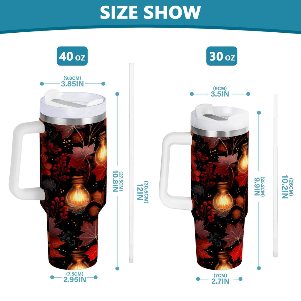 40 oz Insulated Stainless Steel Tumbler Double Wall Stainless Steel Tumbler with 2-Way Drinking Light Bulbs and Maple Leaves M534J