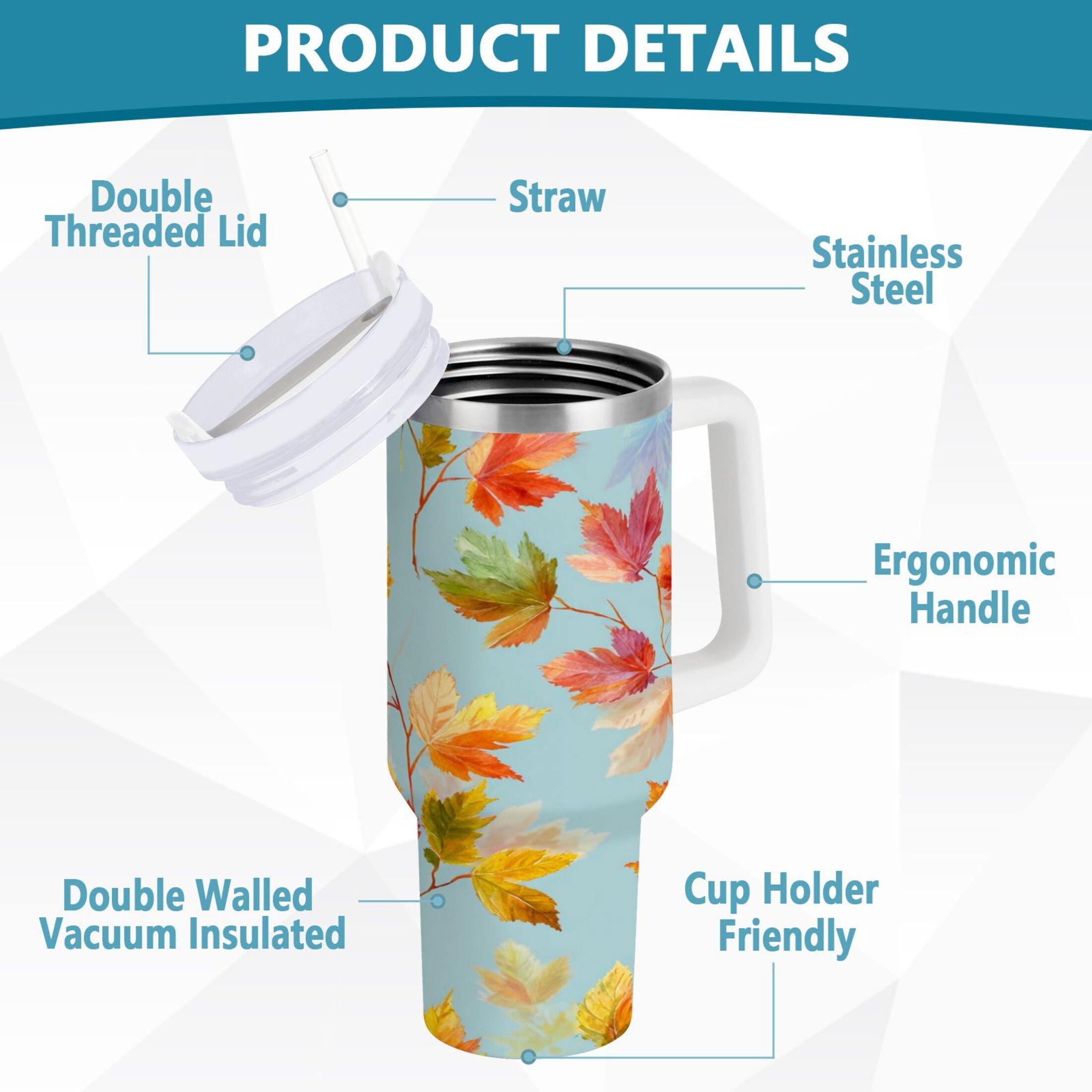 30 oz Insulated Stainless Steel Tumbler Double Wall Stainless Steel Tumbler with 2-Way Drinking Colorful Autumn Maple Leaves M616G