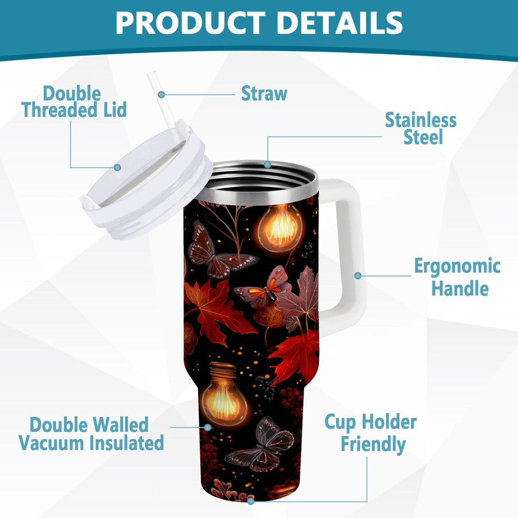 40 oz Insulated Stainless Steel Tumbler Double Wall Stainless Steel Tumbler with 2-Way Drinking Light Bulbs and Maple Leaves M534J