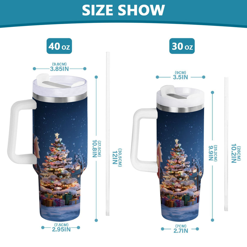 30 oz Insulated Stainless Steel Tumbler Double Wall Stainless Steel Tumbler with 2-Way Drinking Christmas Night Scene M606P