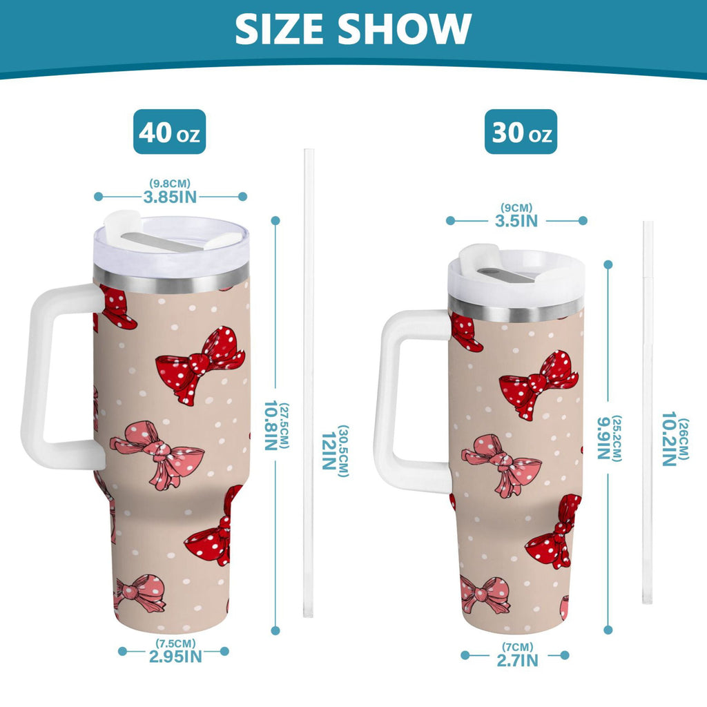 30 oz Insulated Stainless Steel Tumbler Double Wall Stainless Steel Tumbler with 2-Way Drinking Cute Red Bows Pattern M541Y