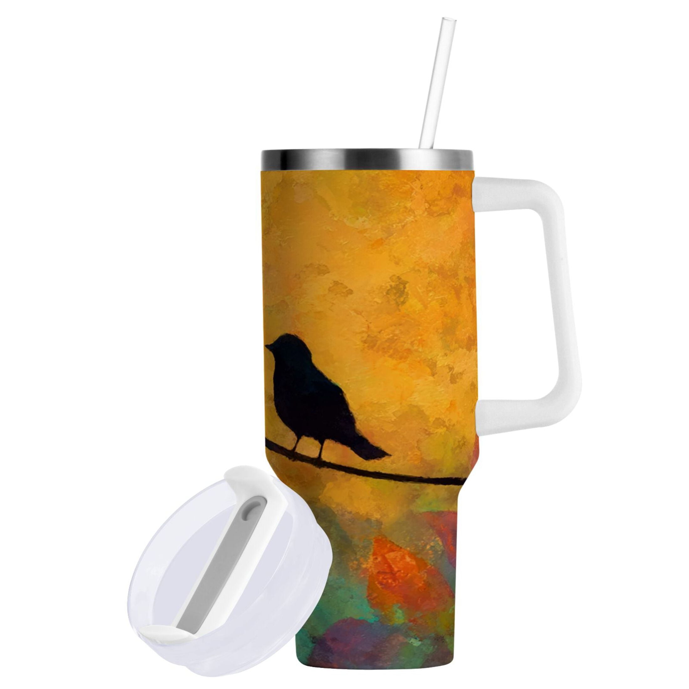 30 oz Insulated Stainless Steel Tumbler Double Wall Stainless Steel Tumbler with 2-Way Drinking Birds on A Wire M613W