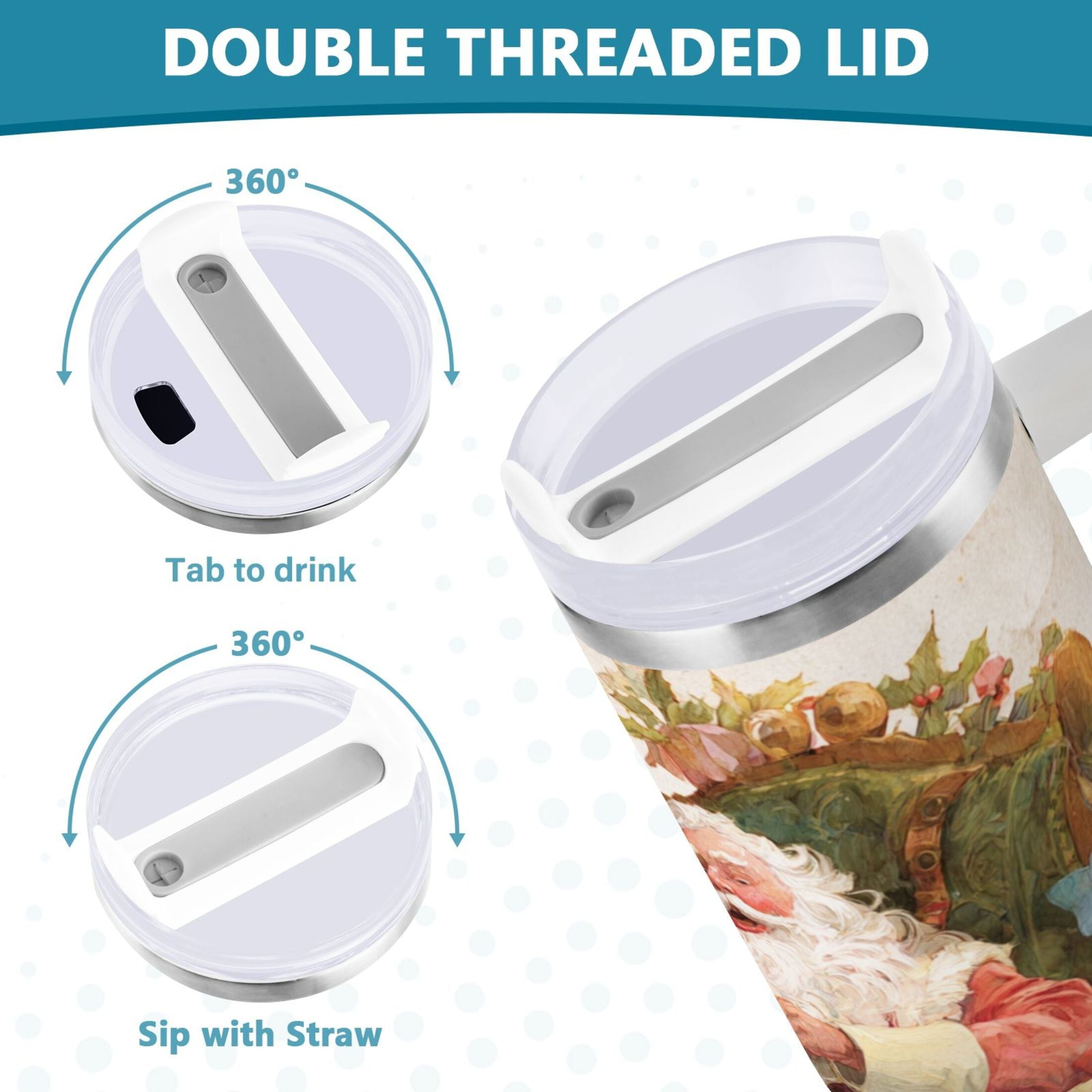 30 oz Insulated Stainless Steel Tumbler Double Wall Stainless Steel Tumbler with 2-Way Drinking Santa Claus Sitting in Chair M682P