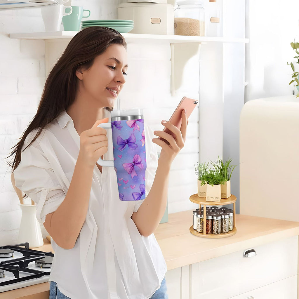 30 oz Insulated Stainless Steel Tumbler Double Wall Stainless Steel Tumbler with 2-Way Drinking Watercolor Bows Pattern M627P
