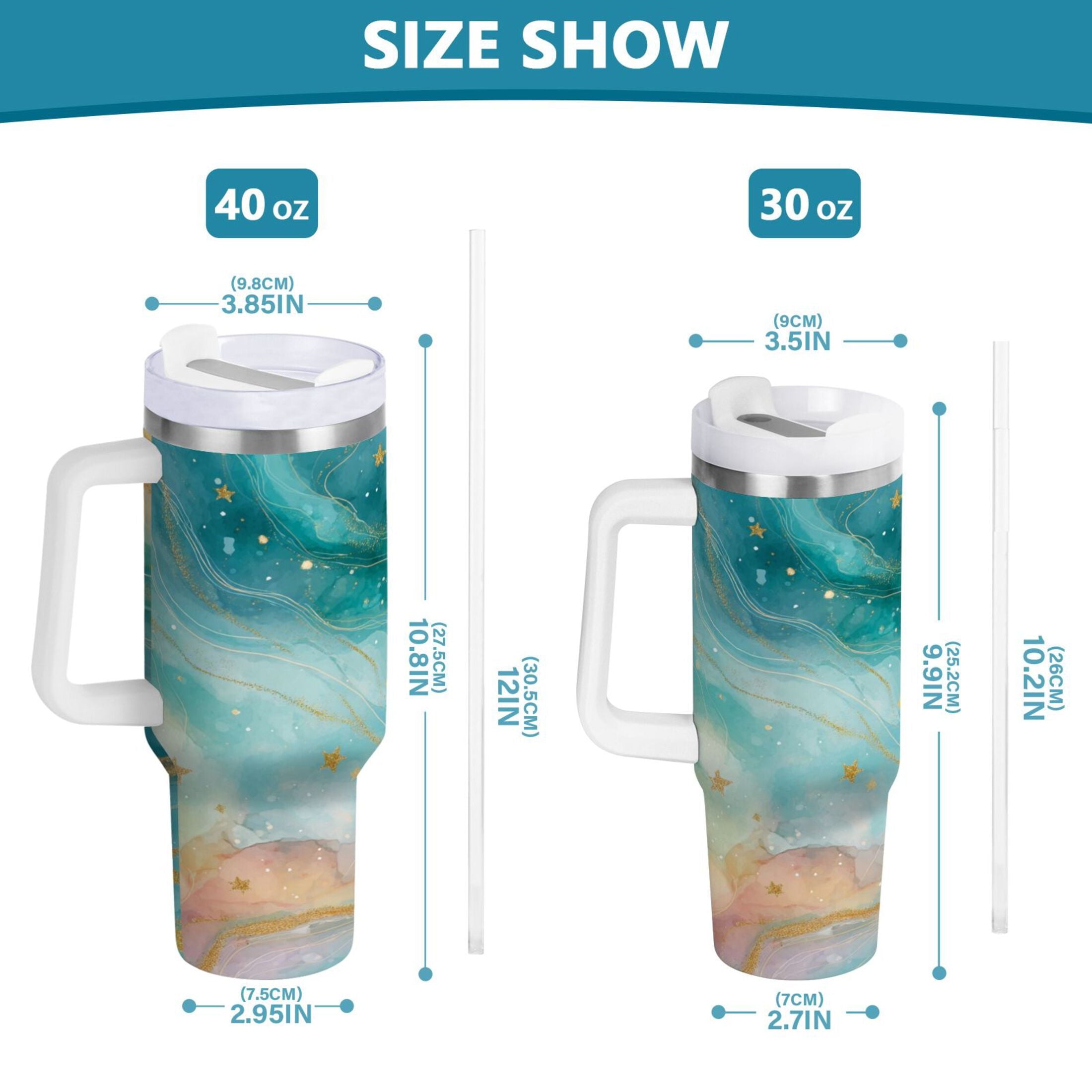 40 oz Insulated Stainless Steel Tumbler Double Wall Stainless Steel Tumbler with 2-Way Drinking Beautiful Watercolor Stars M530N