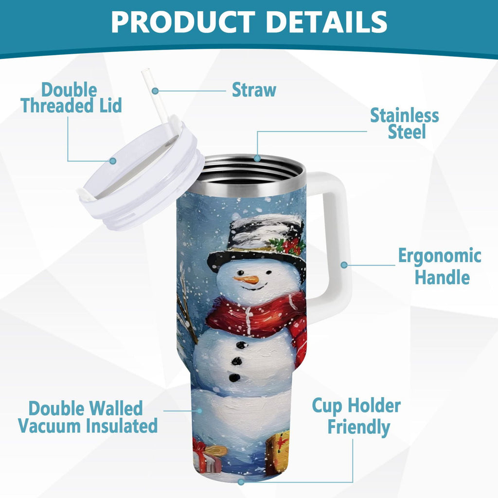 30 oz Insulated Stainless Steel Tumbler Double Wall Stainless Steel Tumbler with 2-Way Drinking Christmas Scene with Snowman M642Q