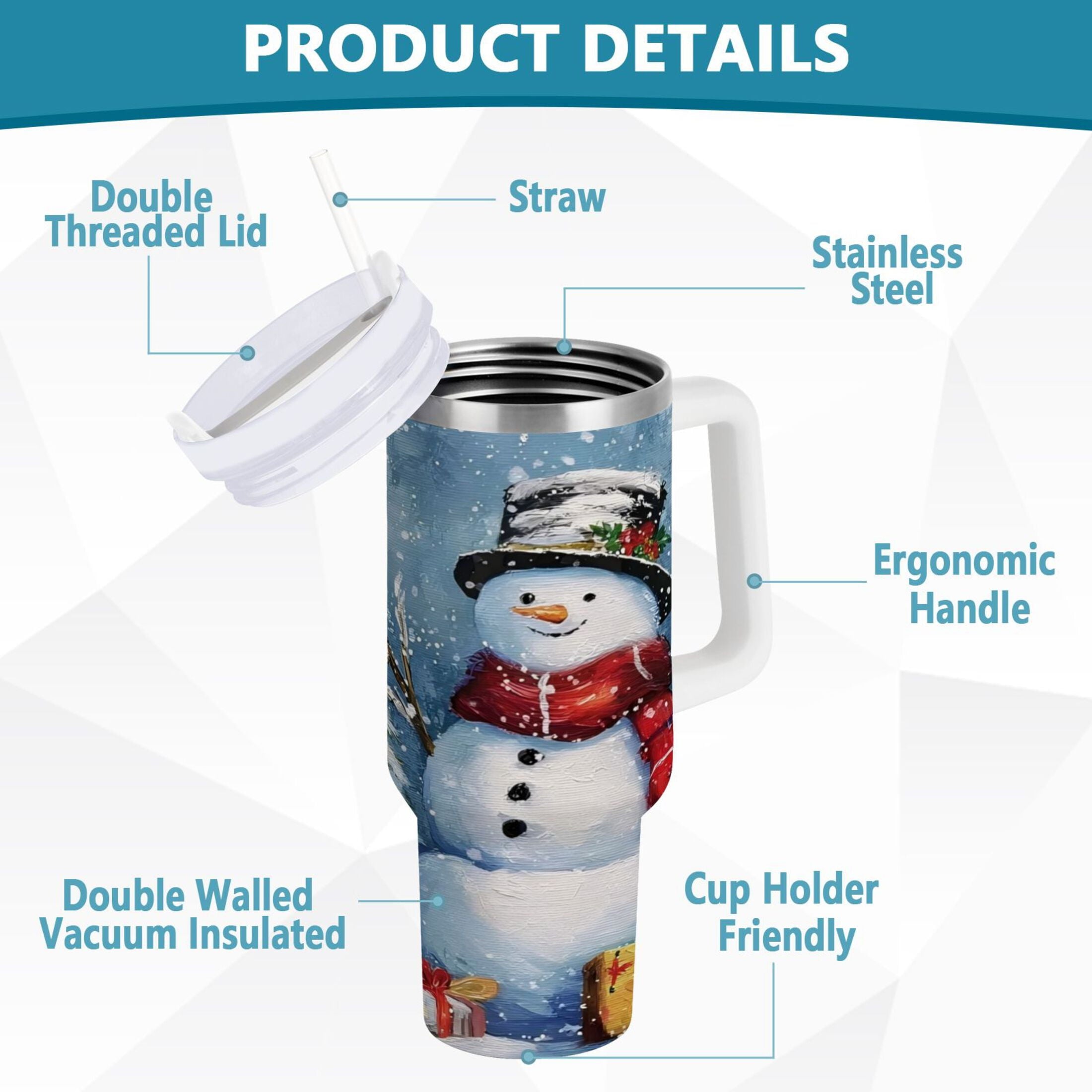 30 oz Insulated Stainless Steel Tumbler Double Wall Stainless Steel Tumbler with 2-Way Drinking Christmas Scene with Snowman M642Q