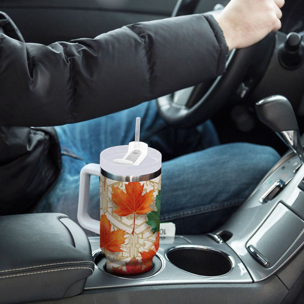 30 oz Insulated Stainless Steel Tumbler Double Wall Stainless Steel Tumbler with 2-Way Drinking Green and Red Maple Leaves M565P